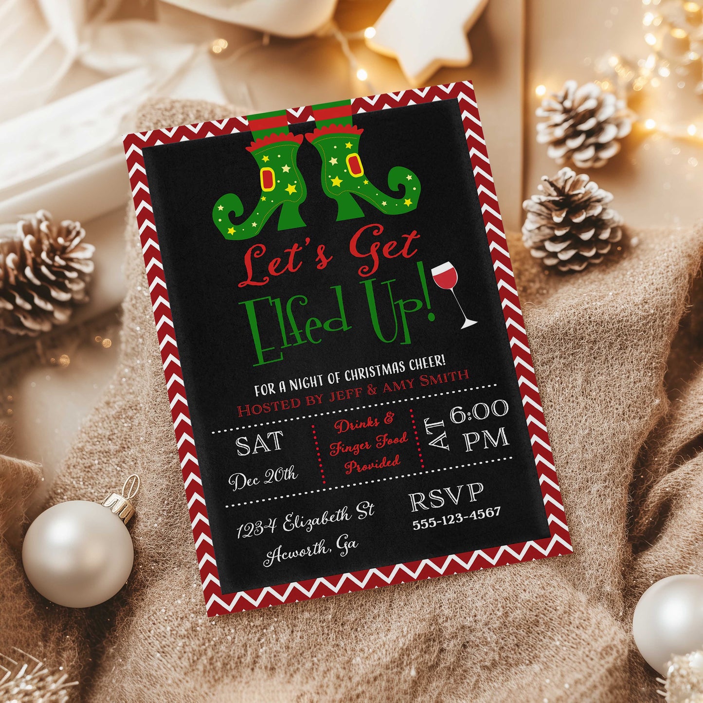 Let's Get Elfed Up Christmas Invitation