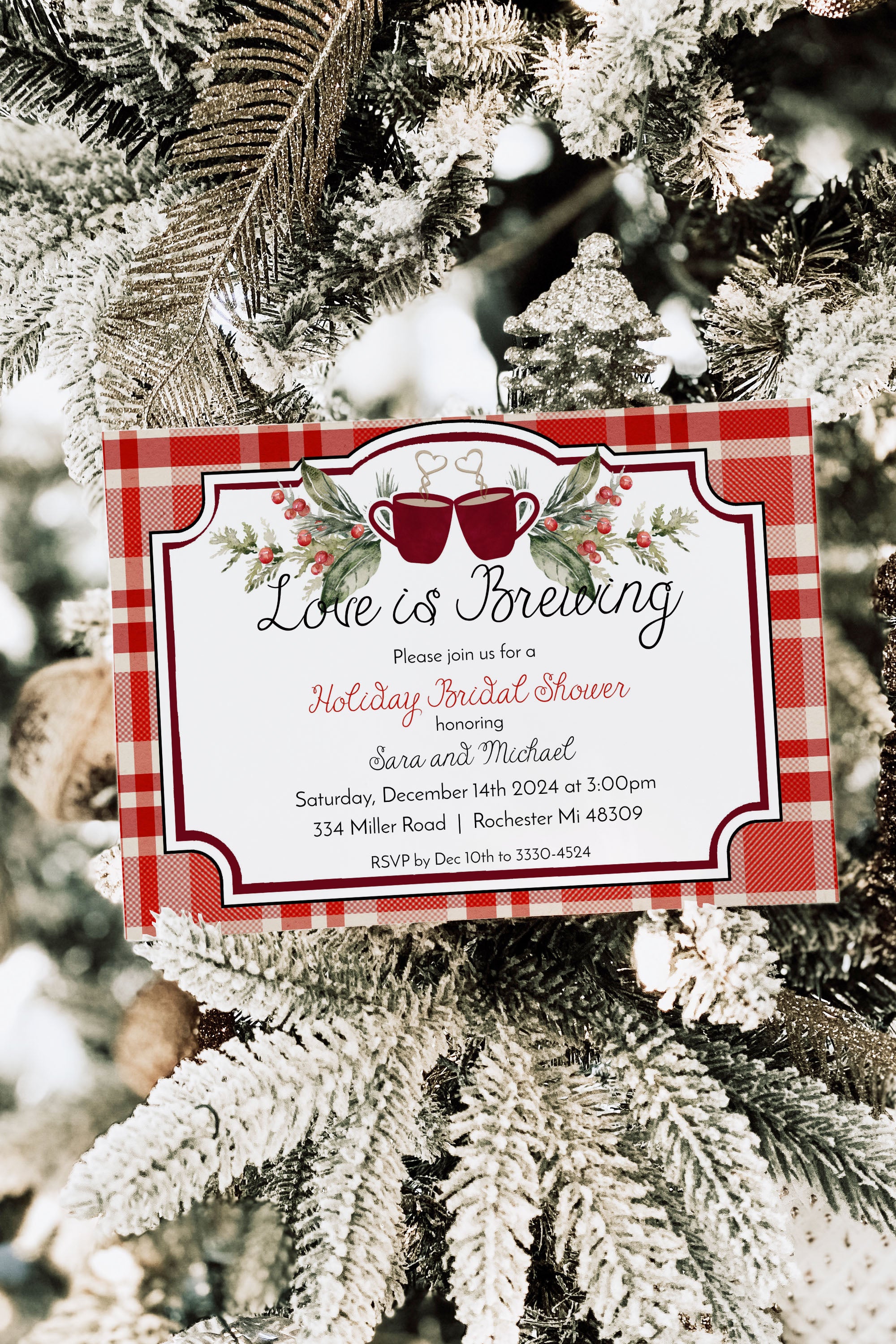 Love is Brewing Holiday Coffee Bridal Shower Invitation