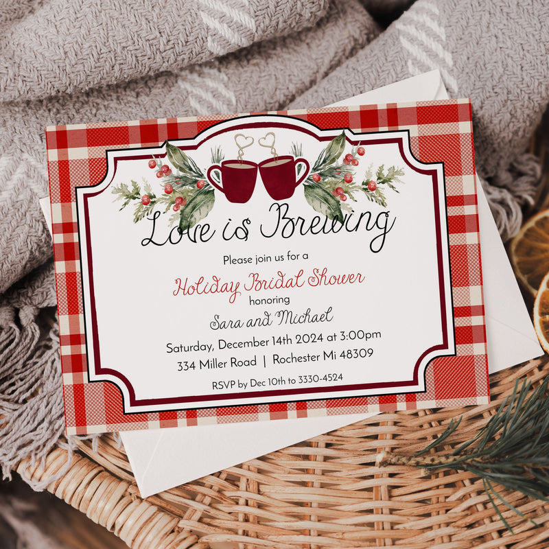 Love is Brewing Holiday Coffee Bridal Shower Invitation