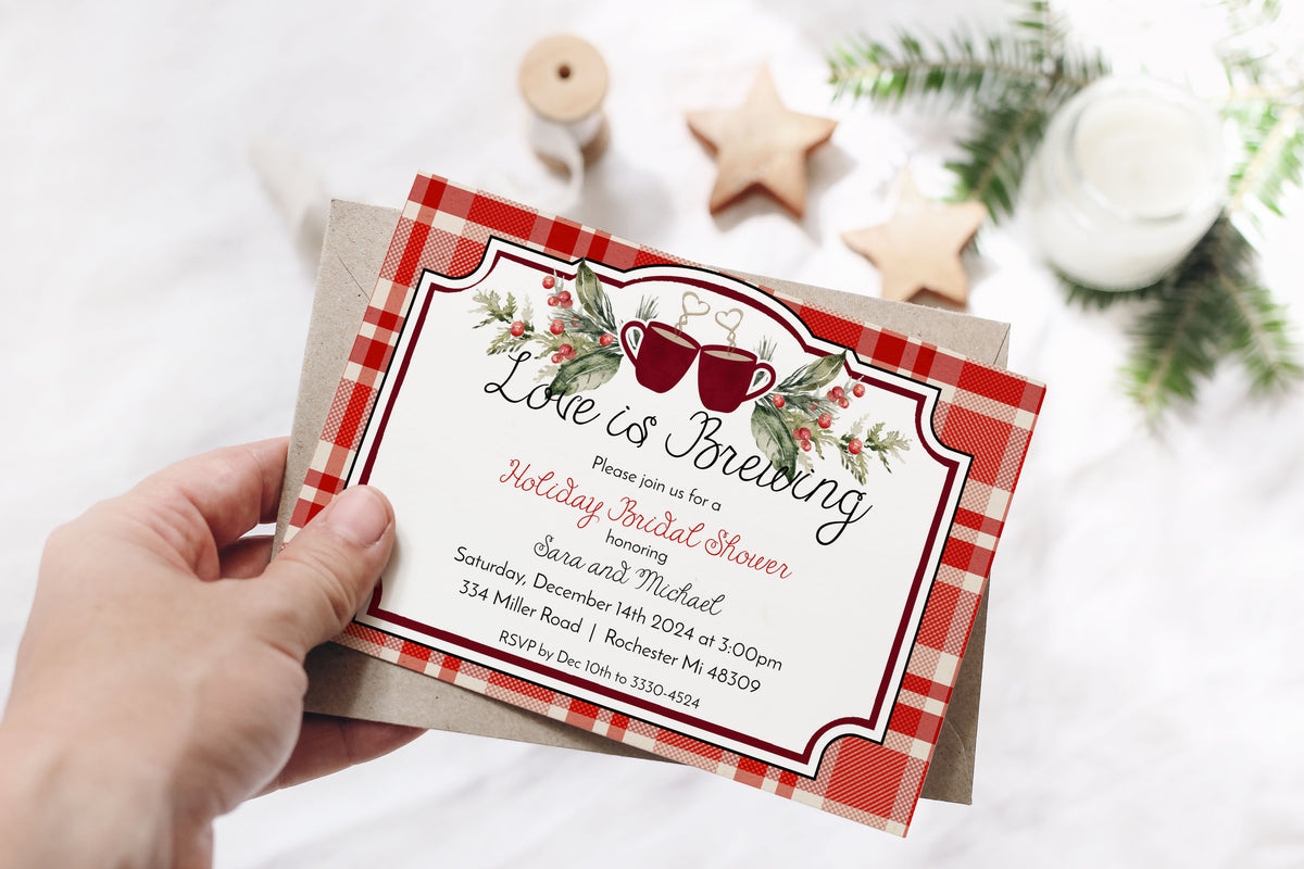 Love is Brewing Holiday Coffee Bridal Shower Invitation