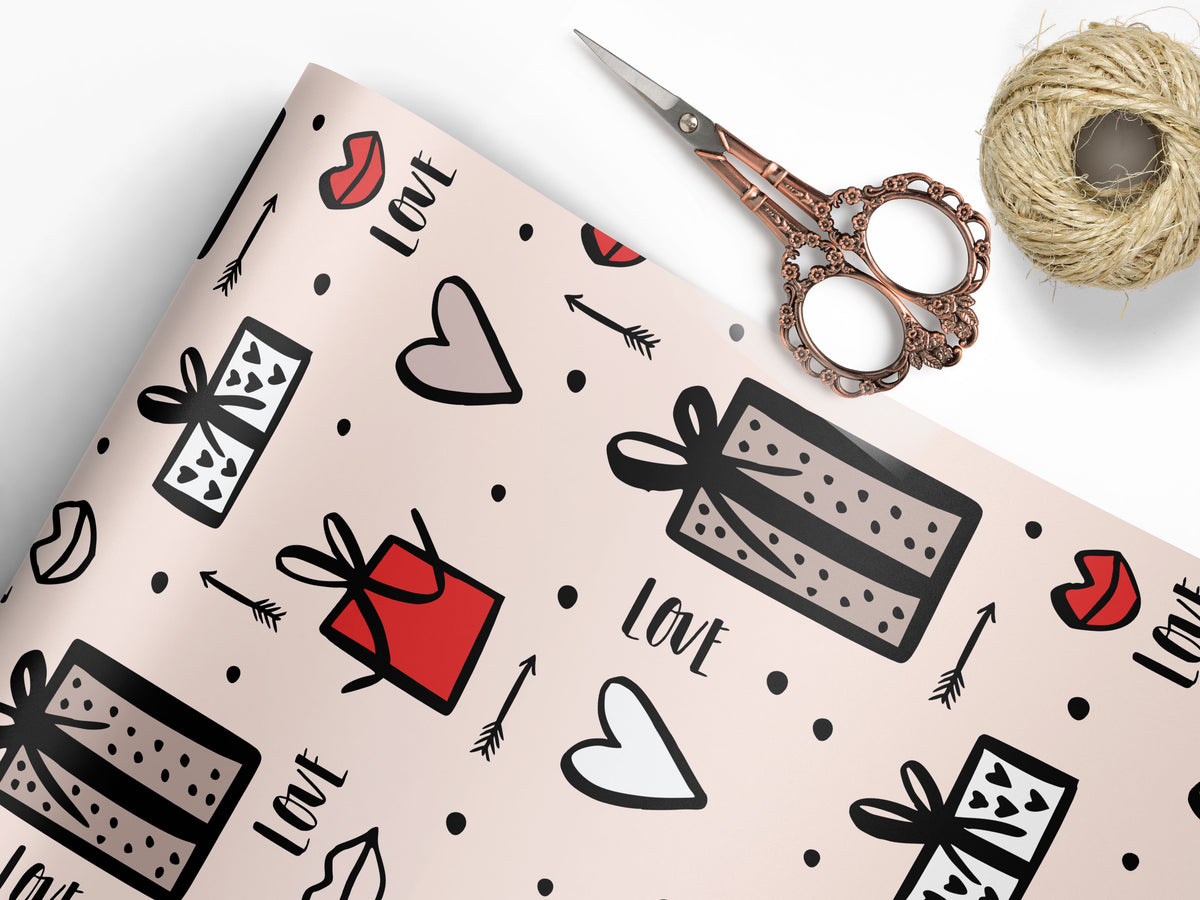 Valentine Lips & Love Wrapping Paper