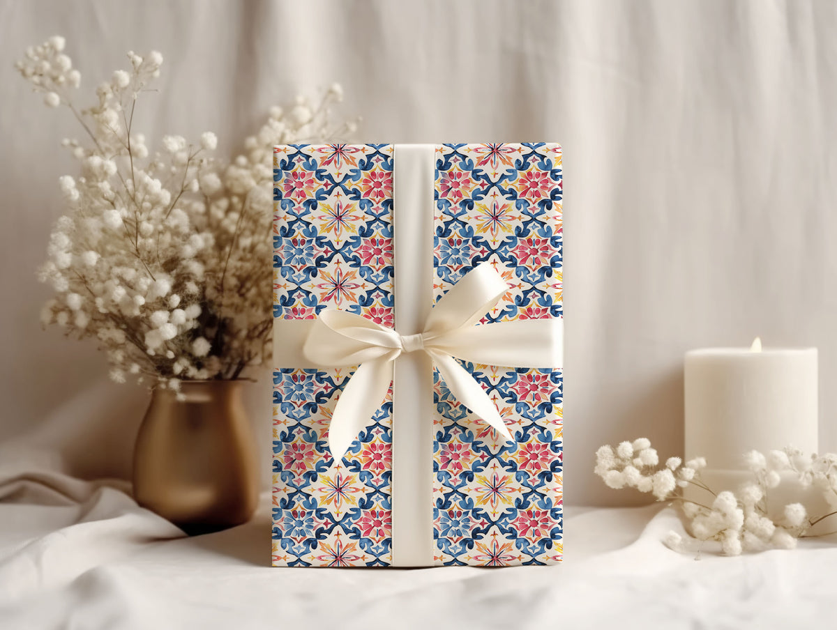 Mediterranean Tile Bridal Shower Wrapping Paper