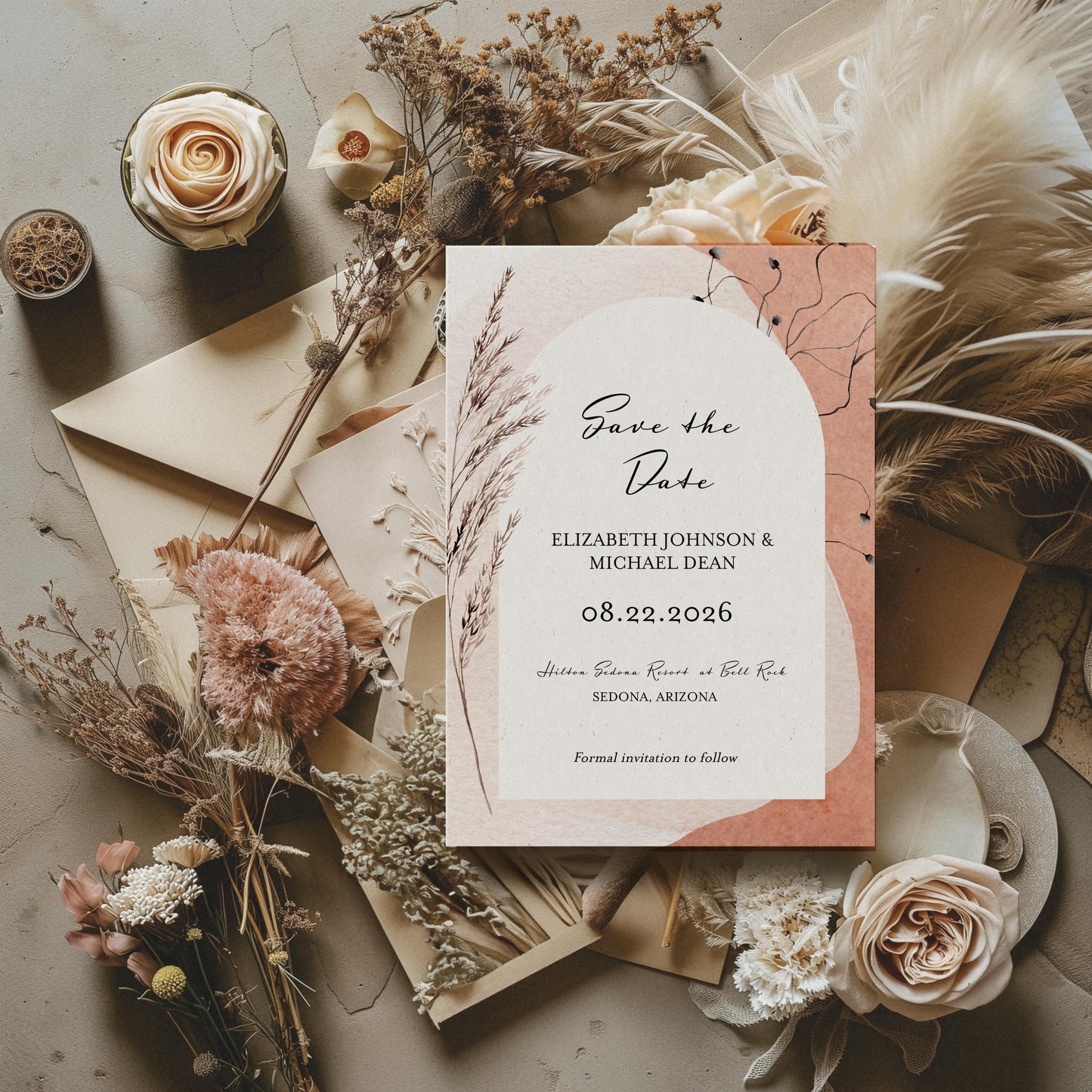 Modern Boho Watercolor Arch Save the Date