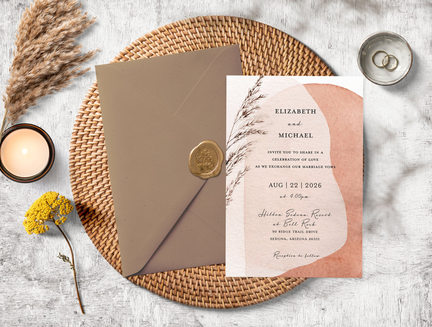 Modern Boho Watercolor Wedding Invitation Suit