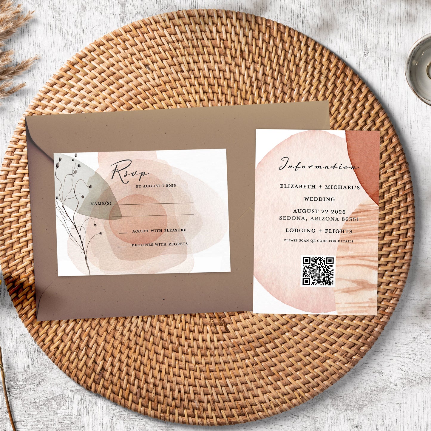 Modern Boho Watercolor Wedding Invitation Suit