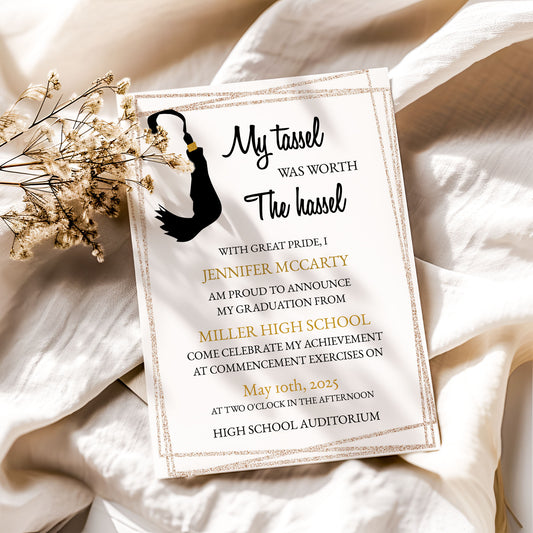 Tassel Black and Gold Graduation Invitation