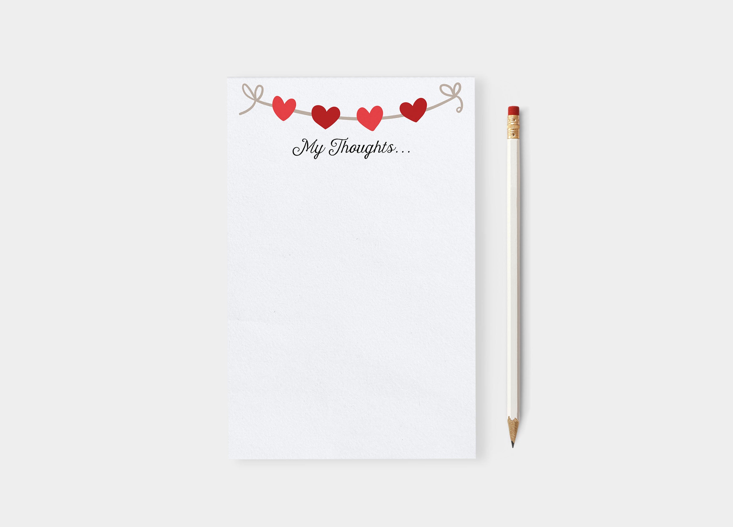 Notepad With String String of Hearts Valentines Notepad – Sugar and Spice Paper