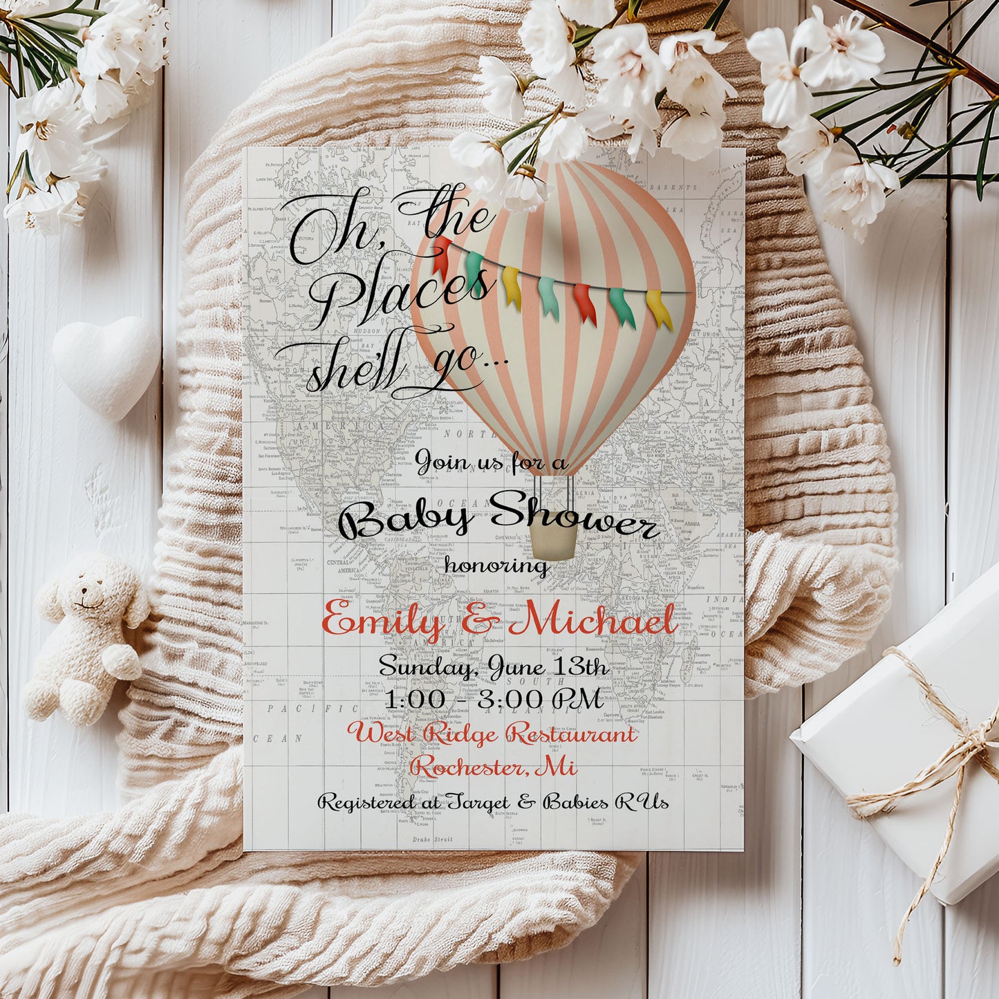 Oh the Places She'll Go Baby Shower Invitation