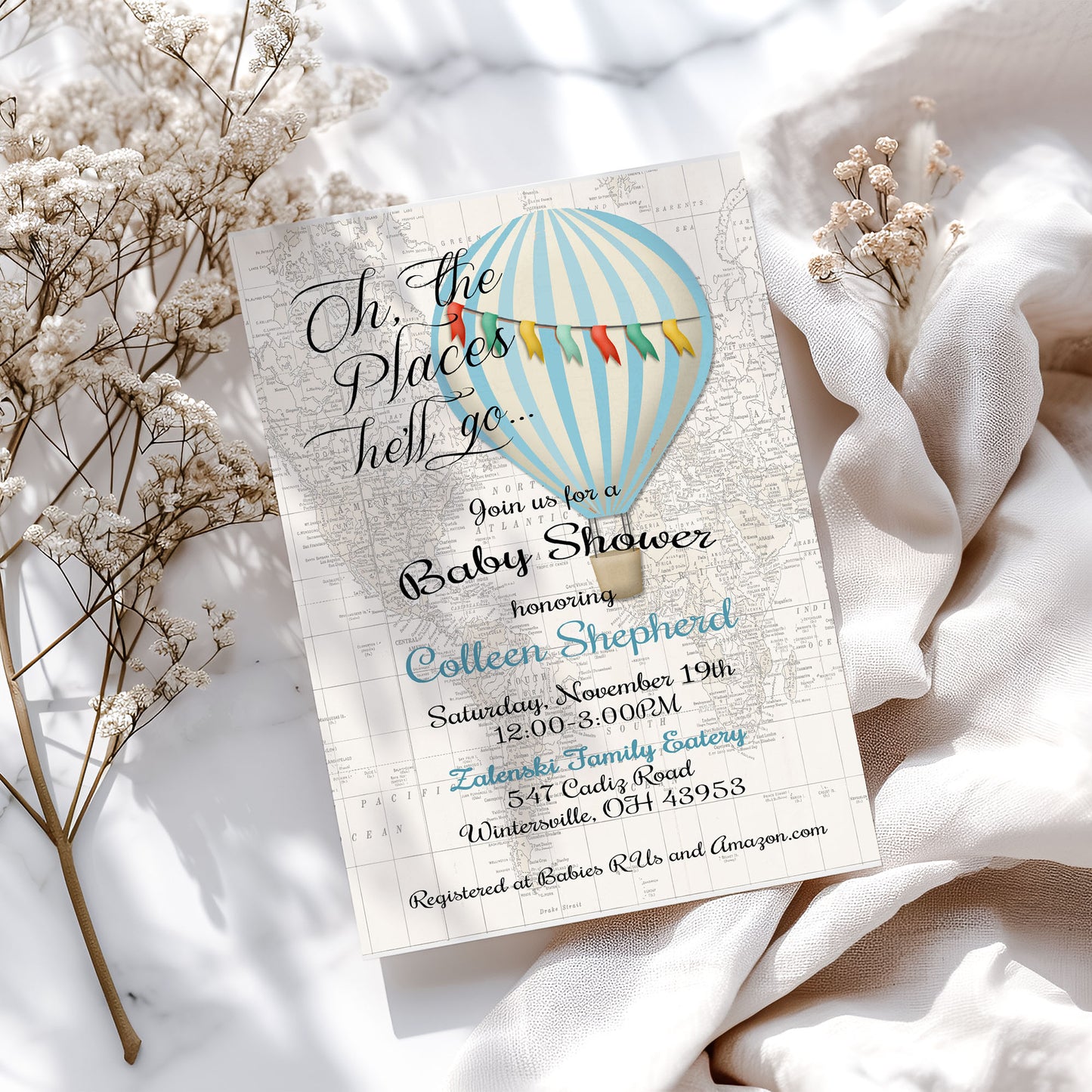 Oh the Places He'll Go Baby Shower Invitation
