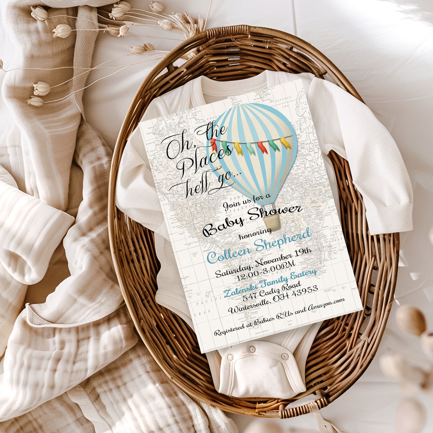 Oh the Places He'll Go Baby Shower Invitation