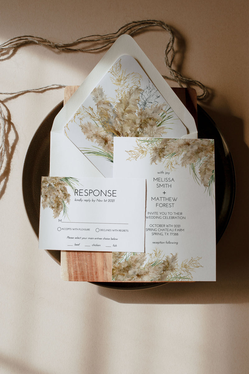 Pampas Grass Wedding Invitation Suite