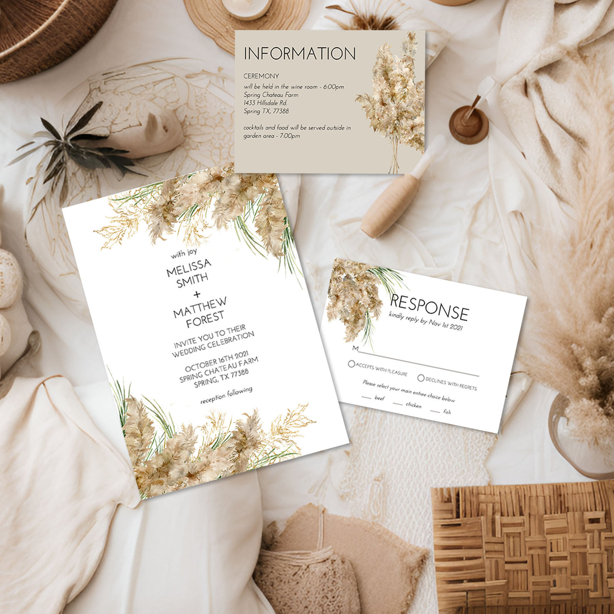 Pampas Grass Wedding Invitation Suite