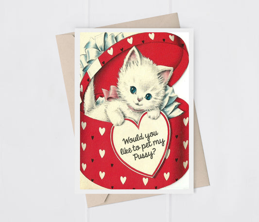 Valentine Pet My Pussy Adult Humor Greeting Card