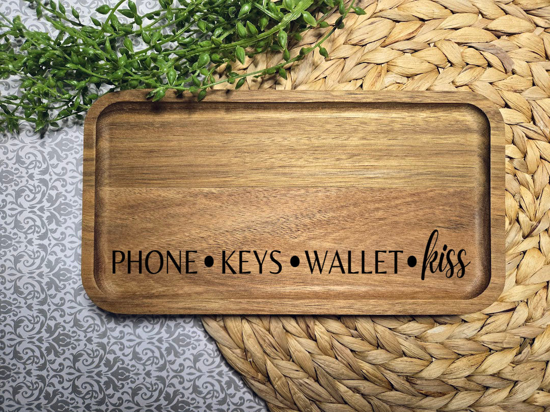 Phone Keys Wallet Kiss Engraved Wood Trinket Tray