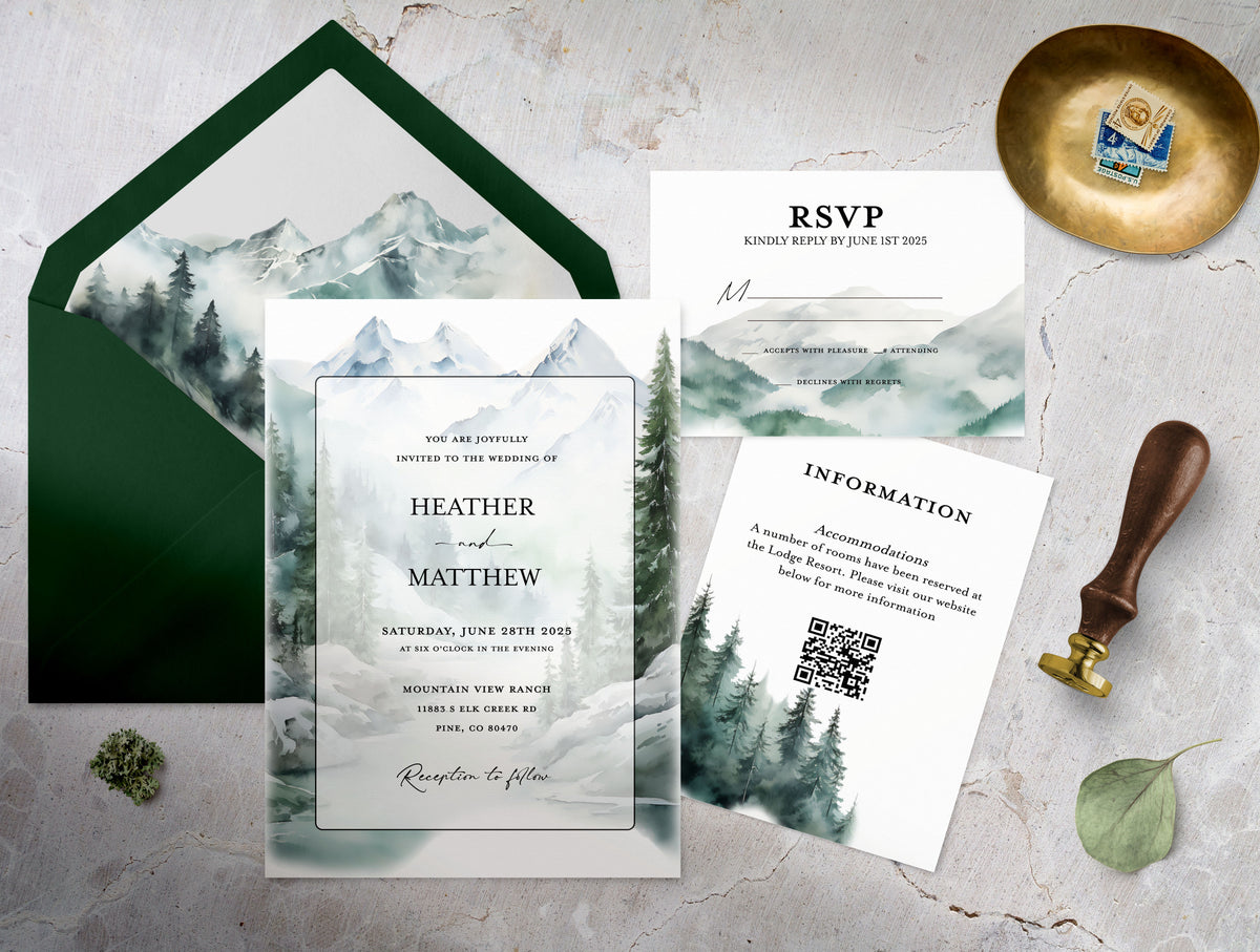 Pine Forest Mountain Wedding Invitation Suite