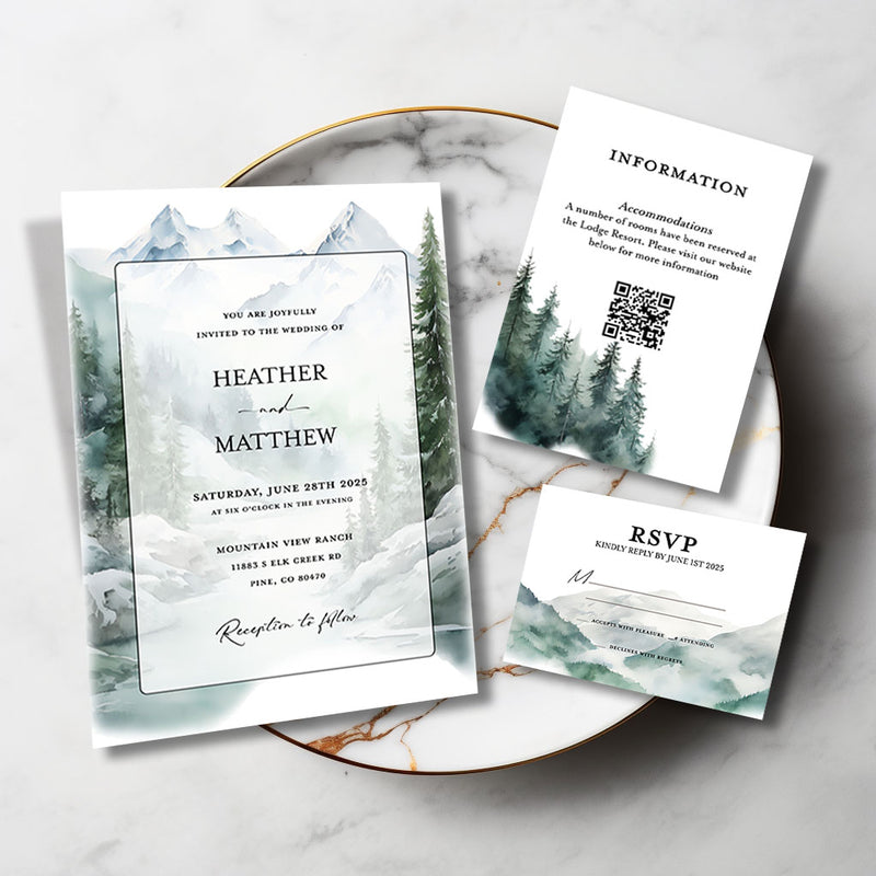 Pine Forest Mountain Wedding Invitation Suite