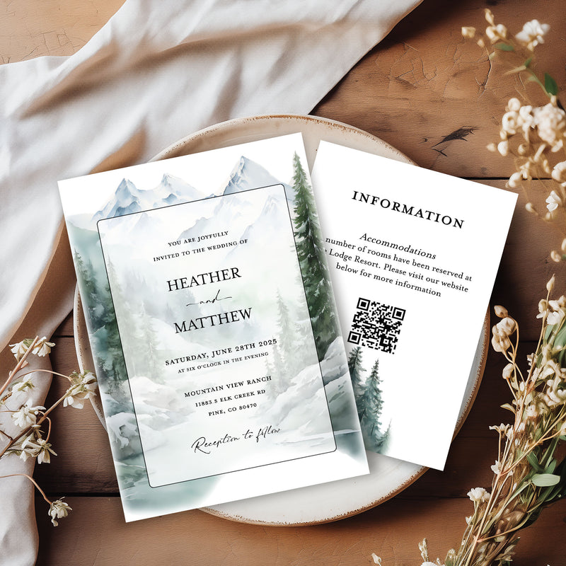 Pine Forest Mountain Wedding Invitation Suite