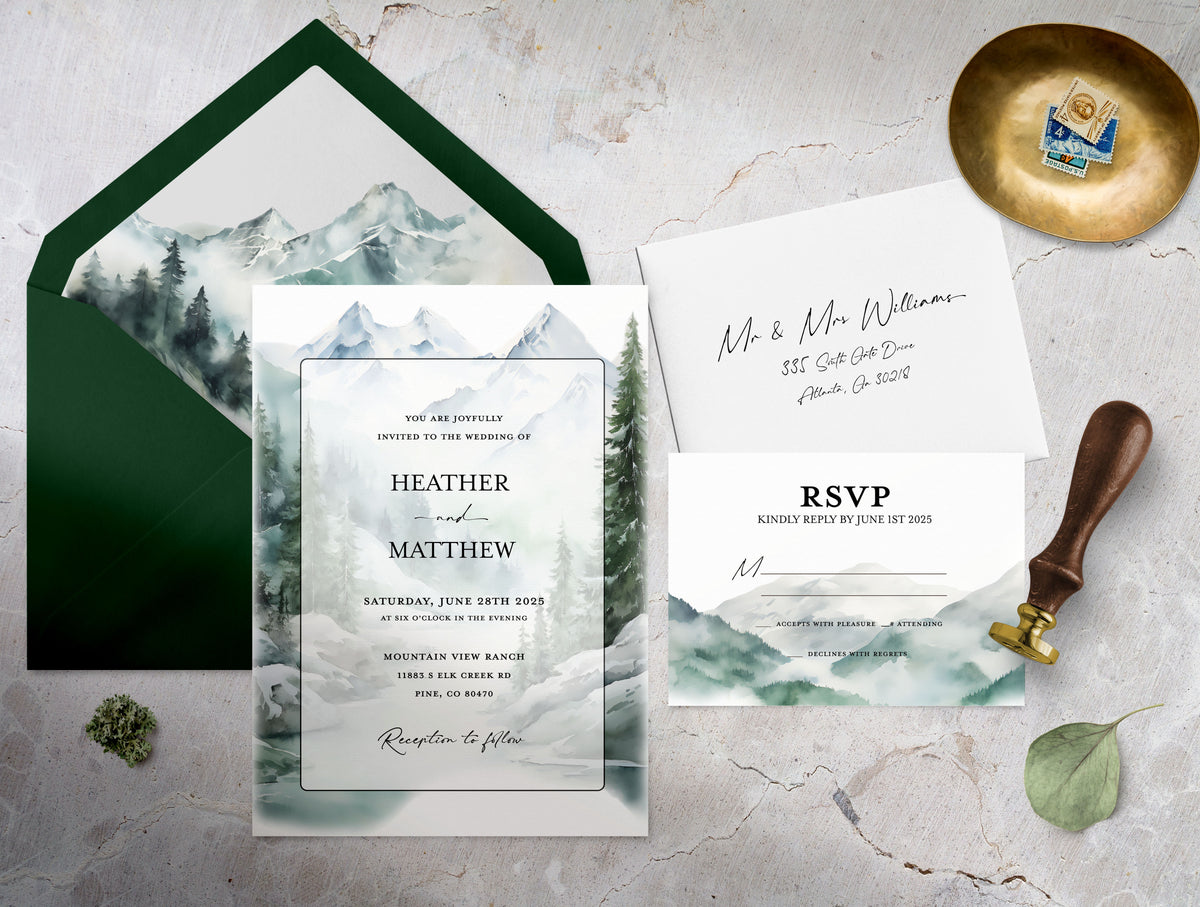 Pine Forest Mountain Wedding Invitation Suite