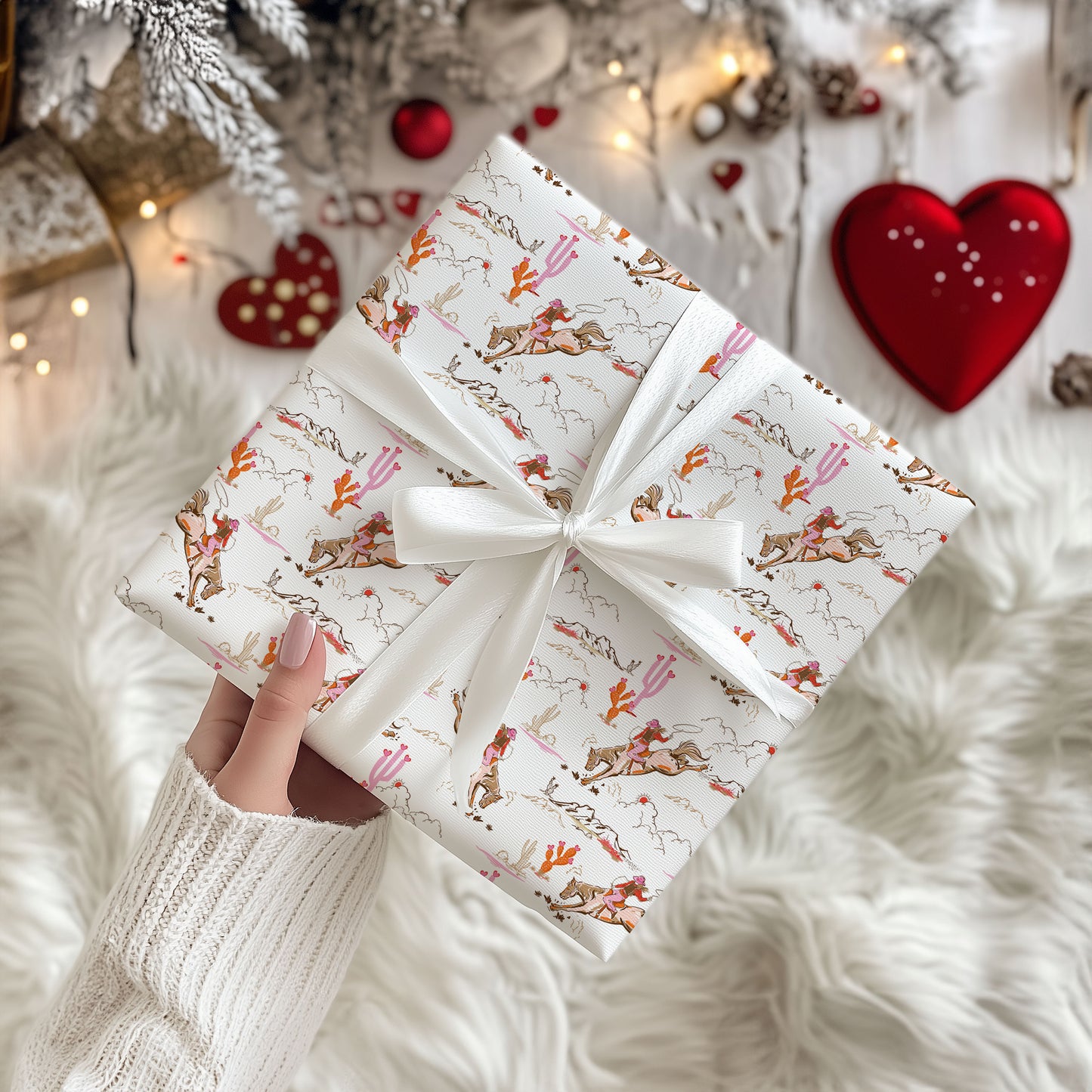 Valentine Pink Cowgirl Wrapping Paper Sheets