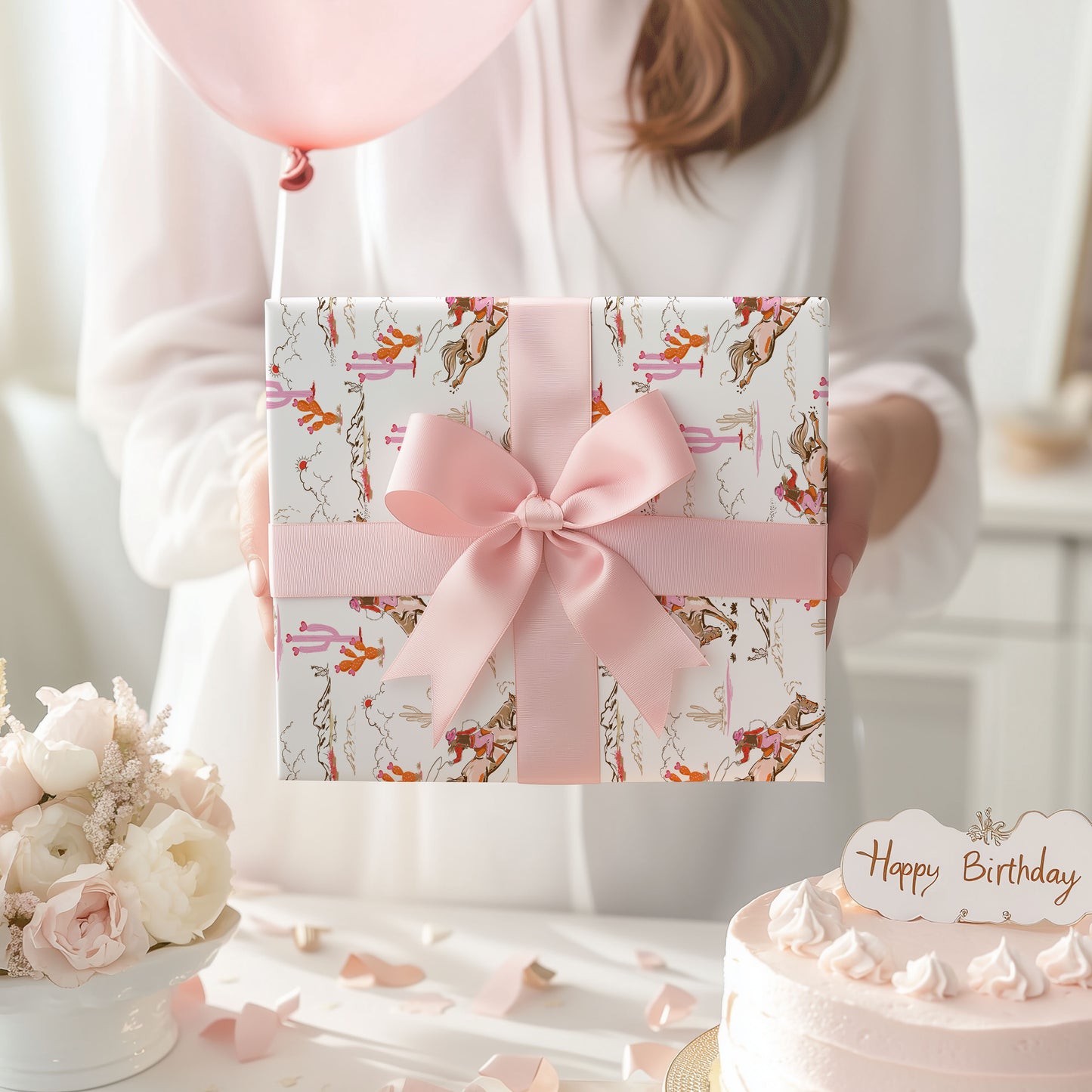 Valentine Pink Cowgirl Wrapping Paper Sheets