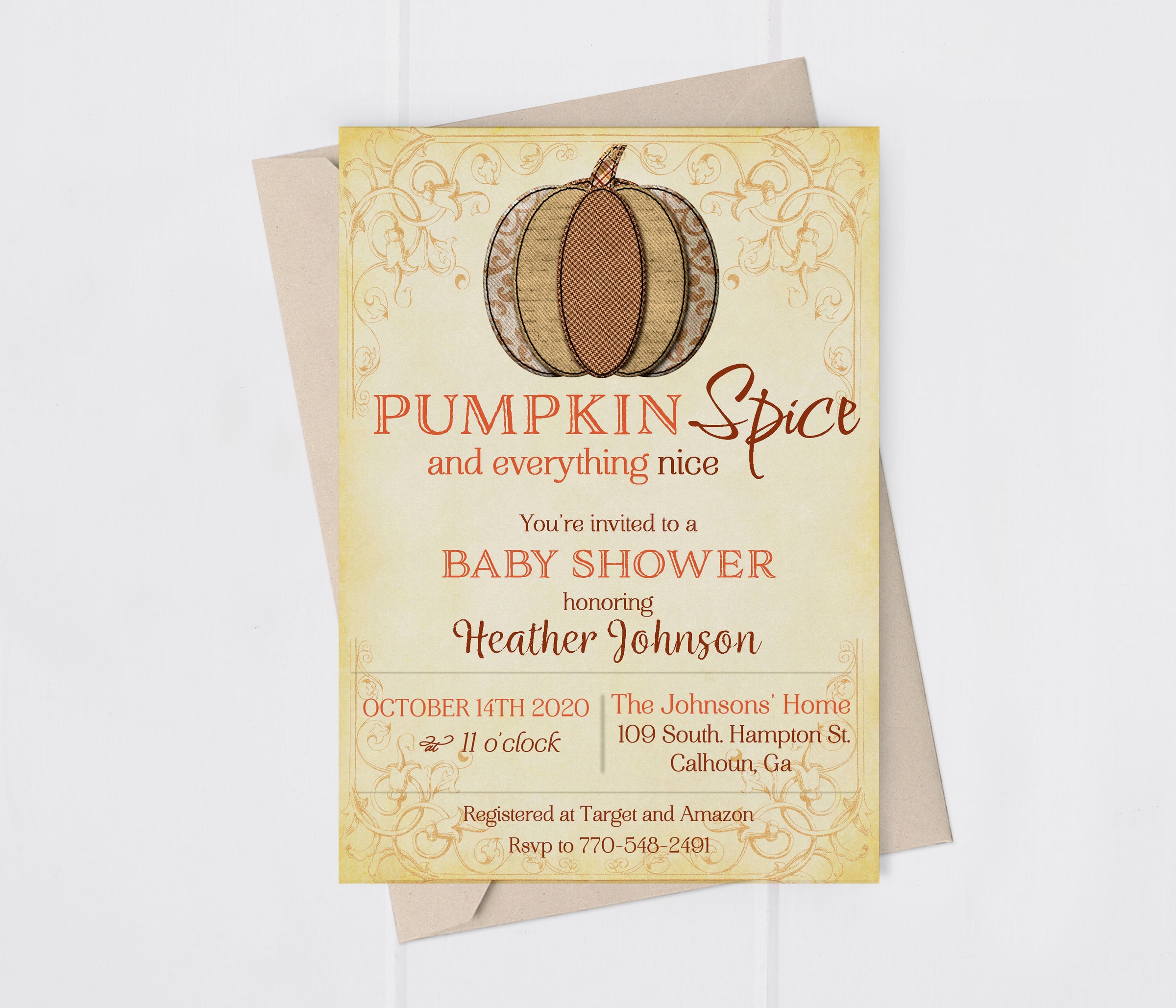 Pumpkin Spice Baby Shower Invitation