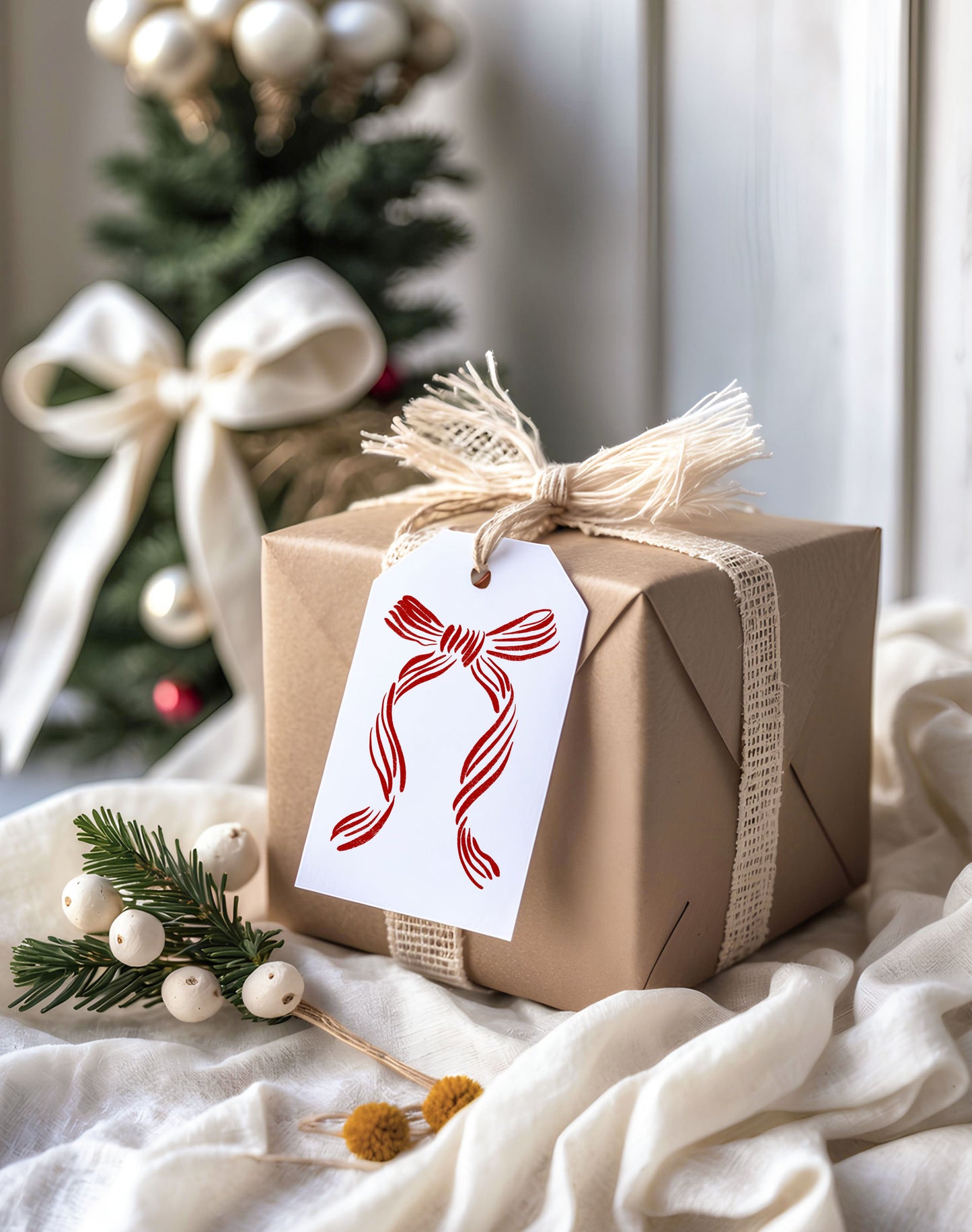 Red Bow Christmas Gift Tag