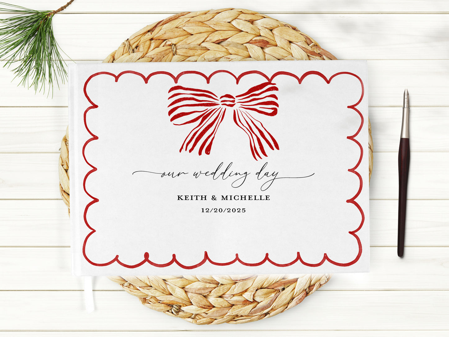 Red Hand Drawn Bow Wedding Guest Book
