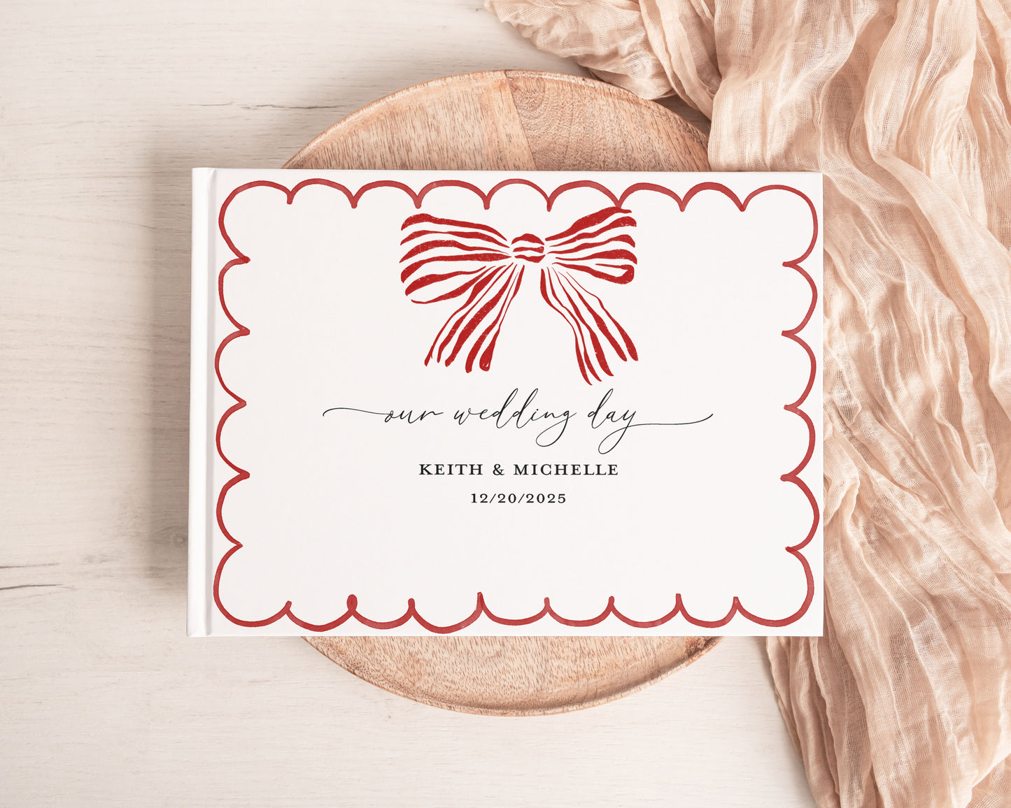 Red Hand Drawn Bow Wedding Guest Book