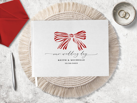 Red Hand Drawn Bow Wedding Guest Book
