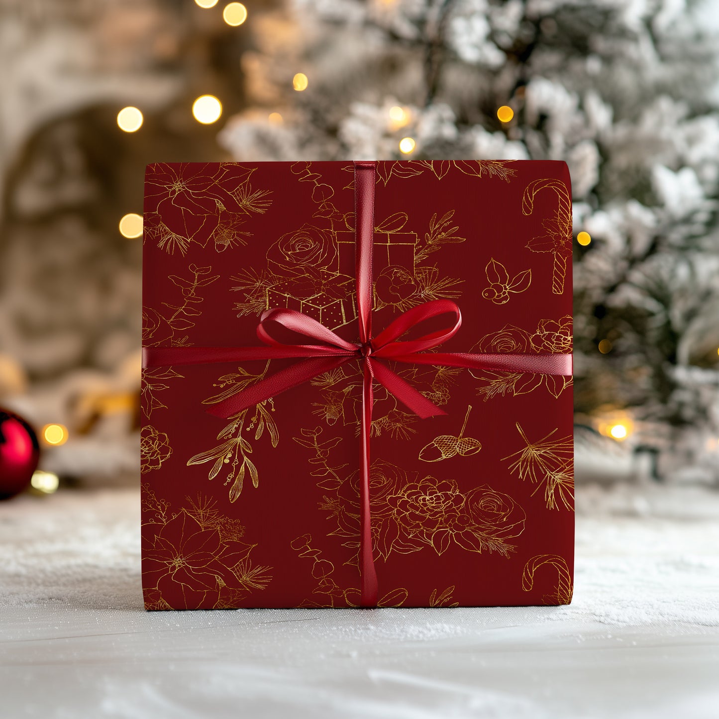 Elegant Red and Gold Christmas Wrapping Paper