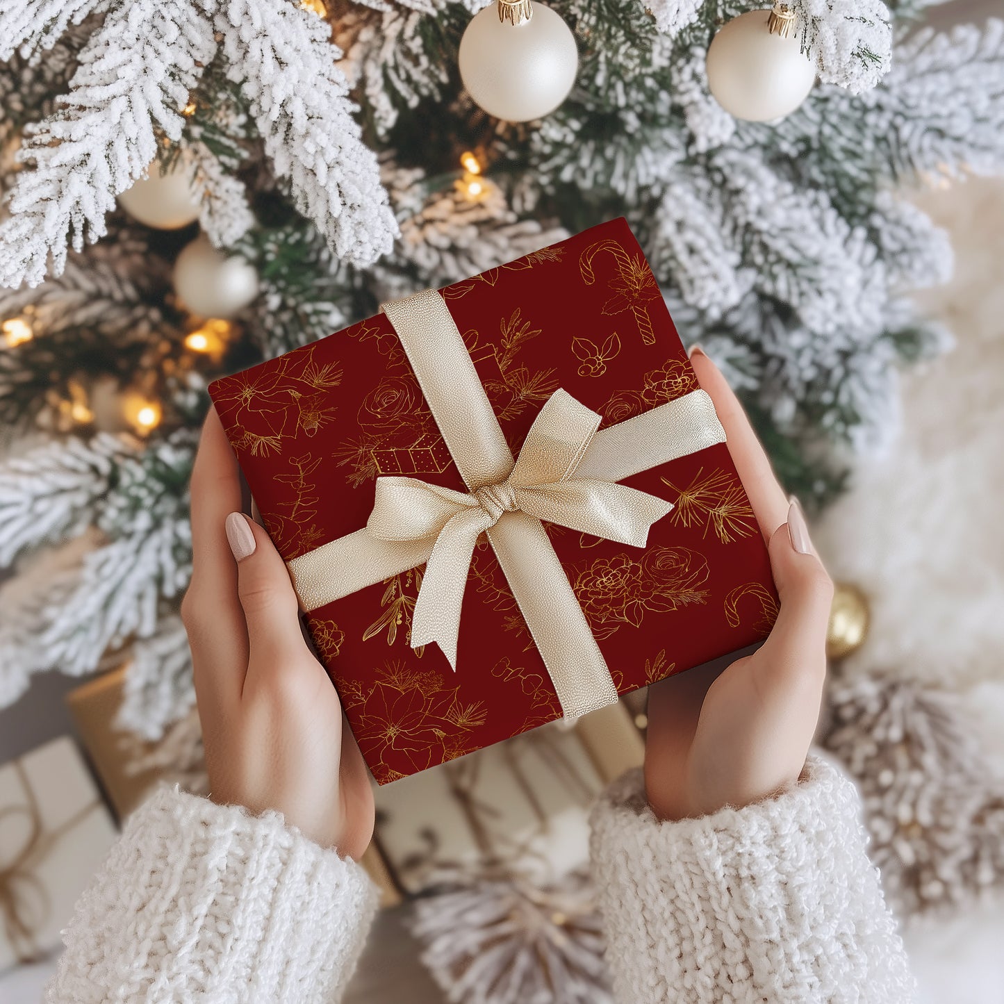 Elegant Red and Gold Christmas Wrapping Paper