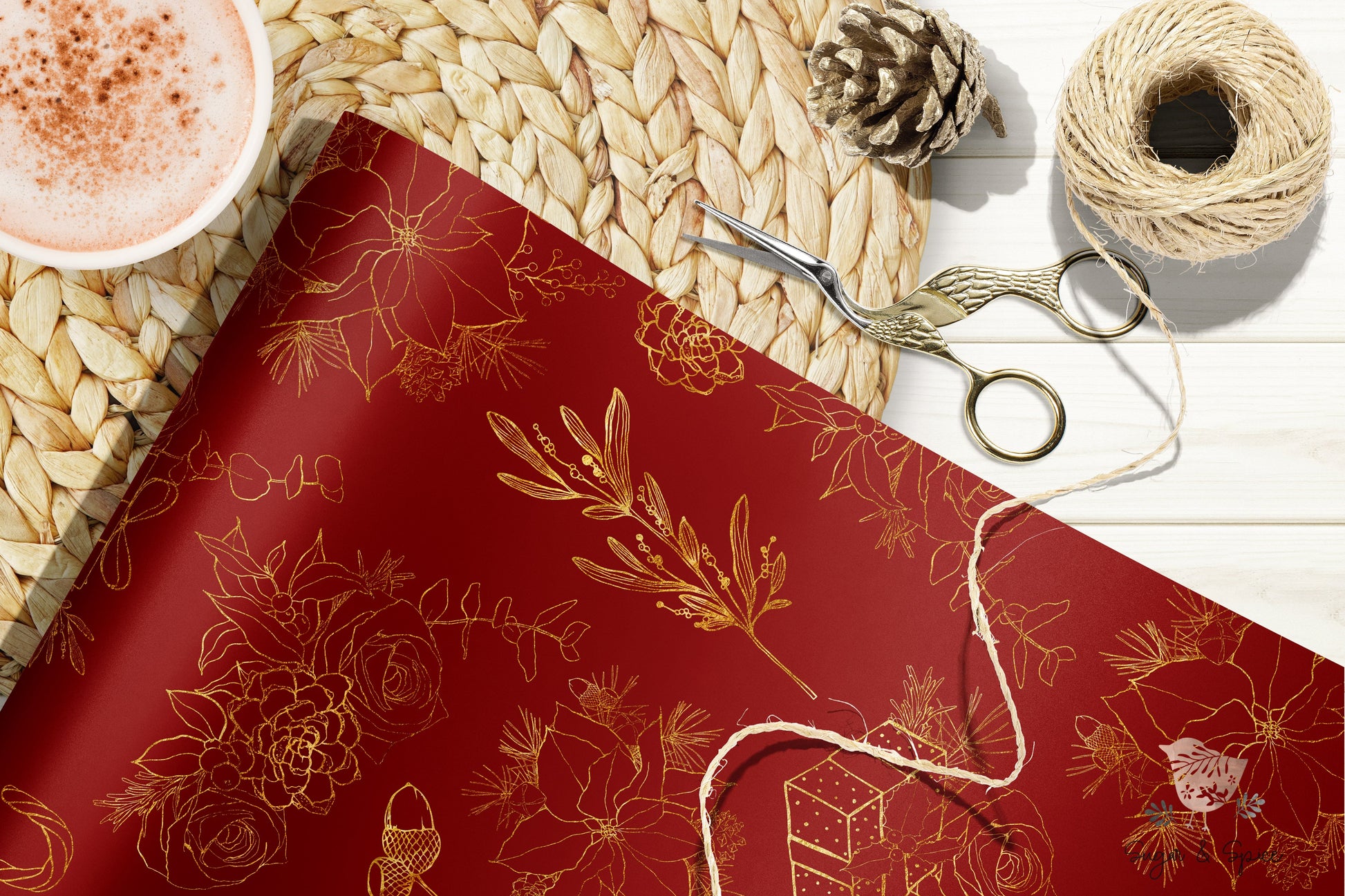 Elegant Red and Gold Christmas Wrapping Paper - Premium Craft Supplies & Tools > Party & Gifting > Packaging & Wrapping from Sugar and Spice Invitations - Just $26.10! Shop now at Sugar and Spice Paper