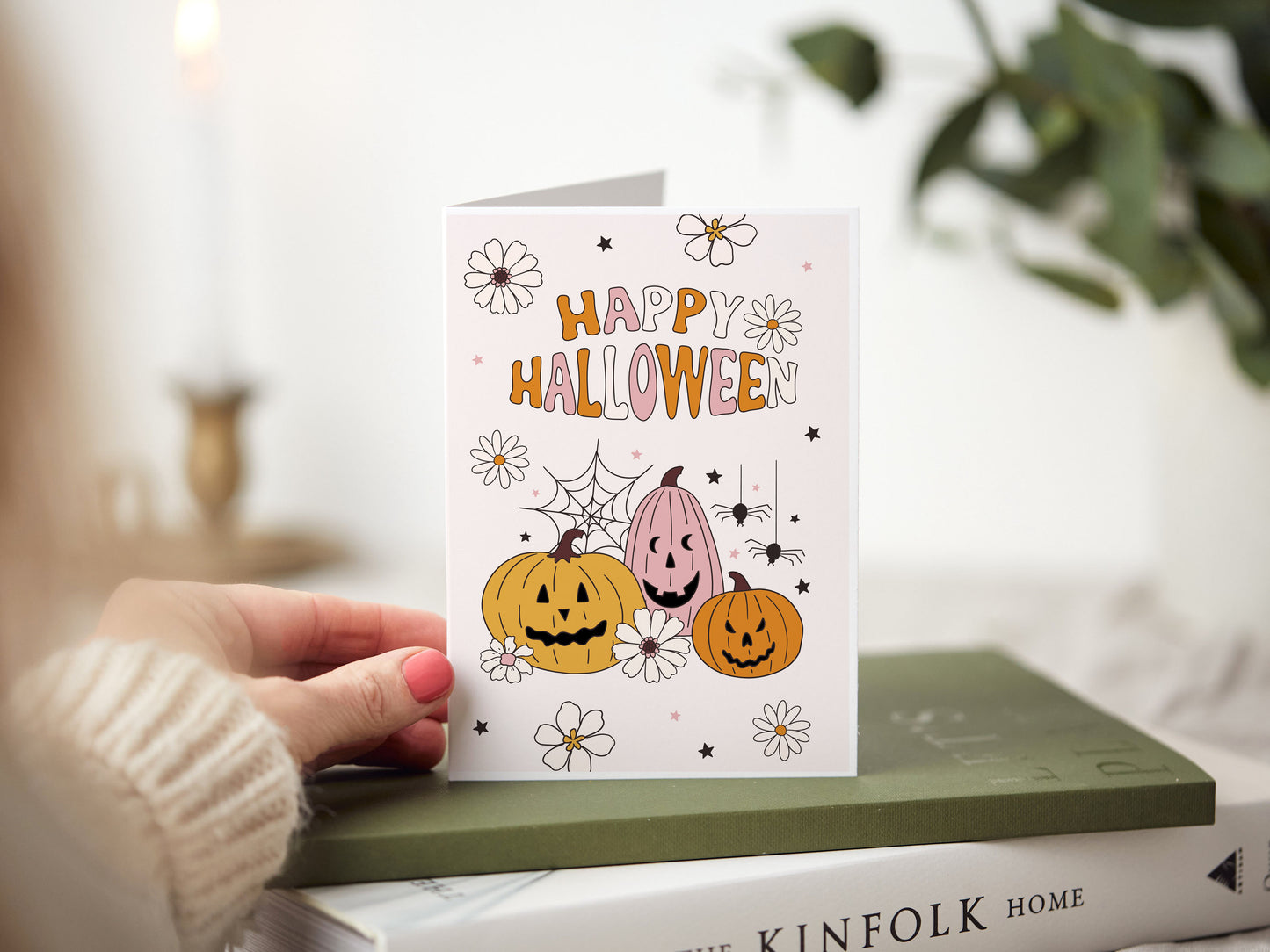 Halloween Fun Pumpkins Pink and Orange Greeting Card