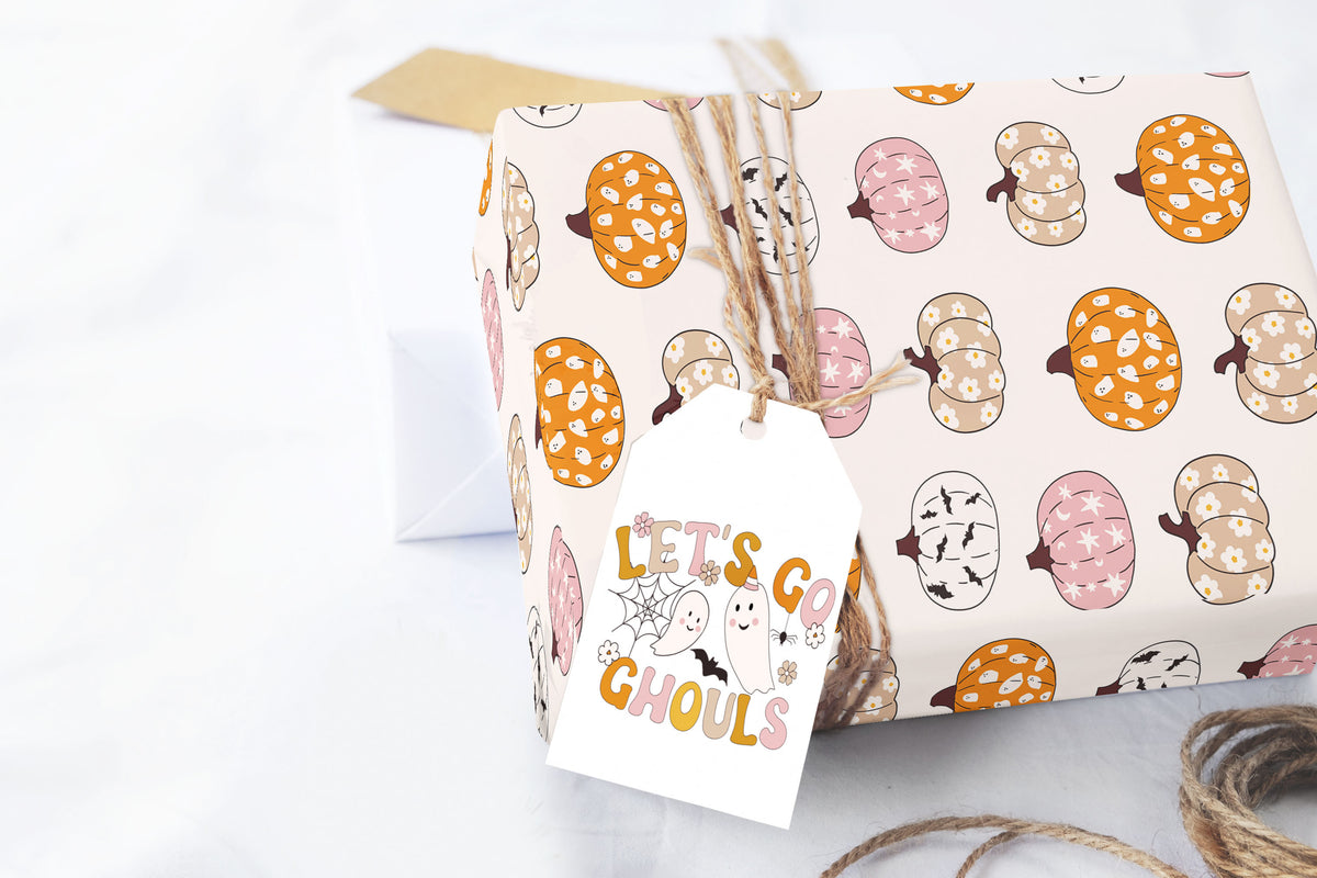 Pink Halloween Pumpkins Wrapping Paper