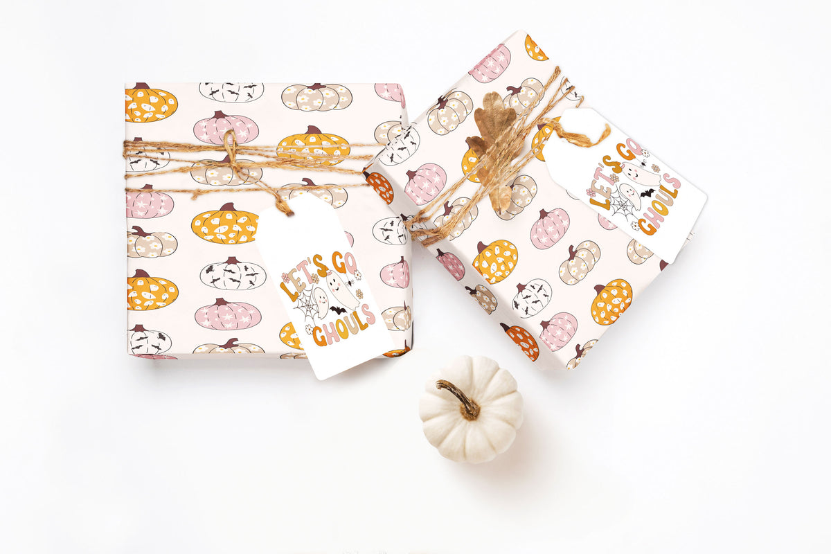 Pink Halloween Pumpkins Wrapping Paper