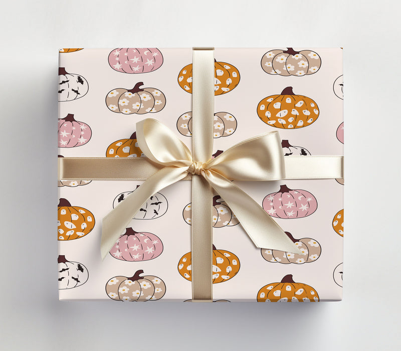 Pink Halloween Pumpkins Wrapping Paper