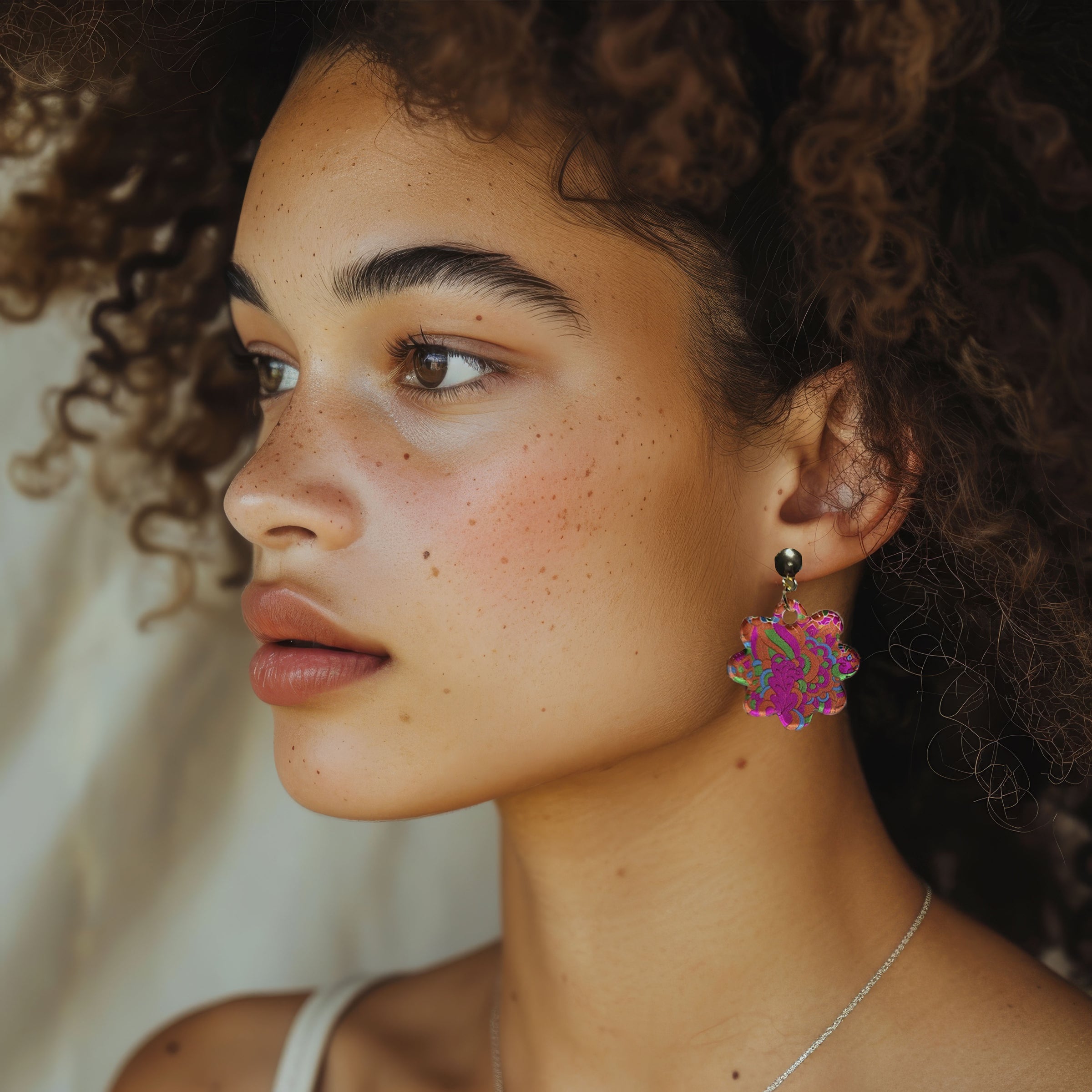 Pink and Orange Retro 1970 Flower Acrylic Earrings