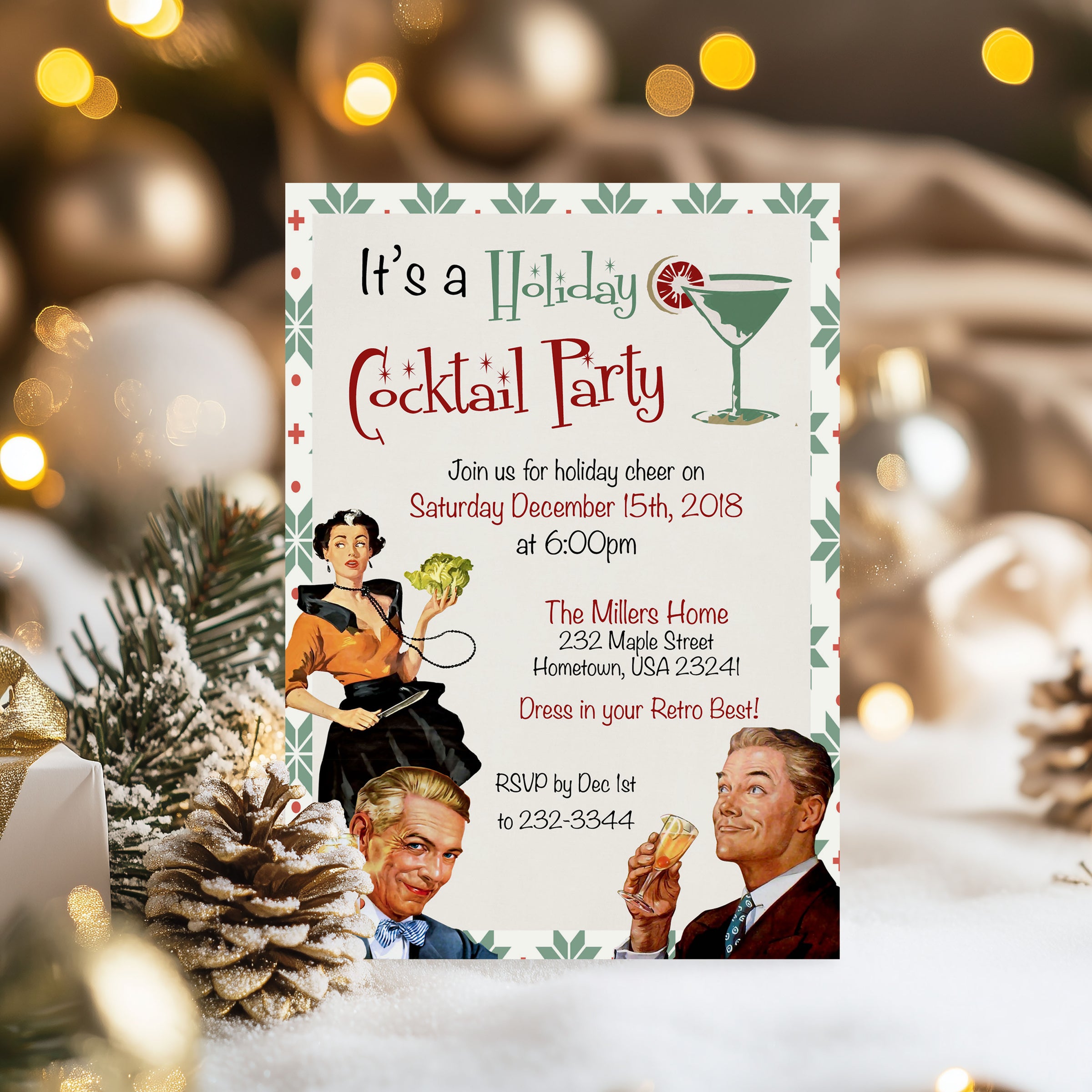 Retro Adult Cocktail Party Christmas Invitation