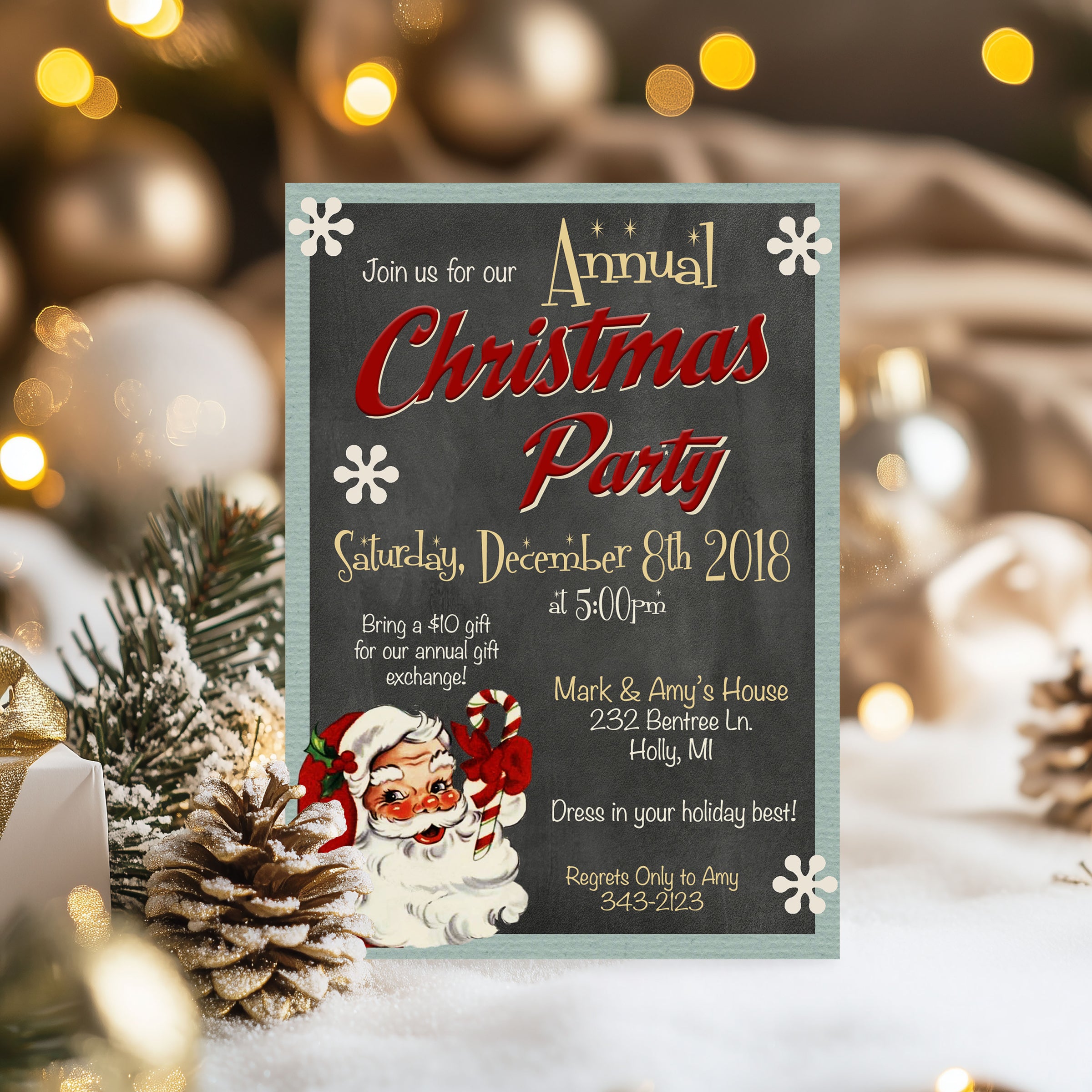 Retro Santa Annual Christmas Party Invitation