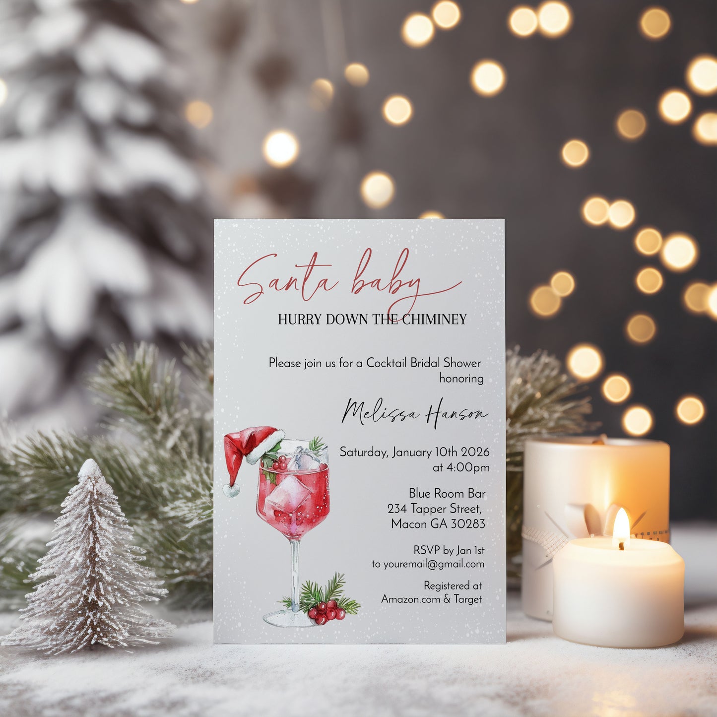 Santa Baby Cocktail Bridal Shower Invitation