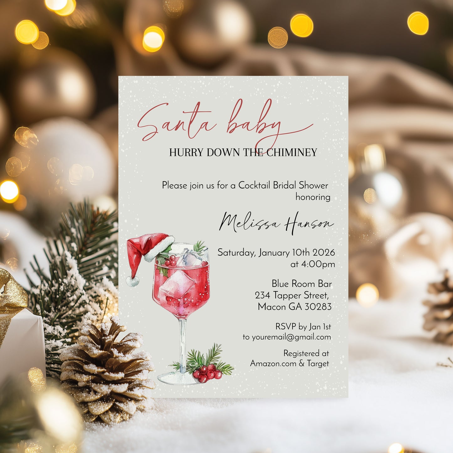 Santa Baby Cocktail Bridal Shower Invitation