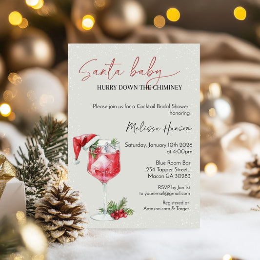 Santa Baby Cocktail Bridal Shower Invitation