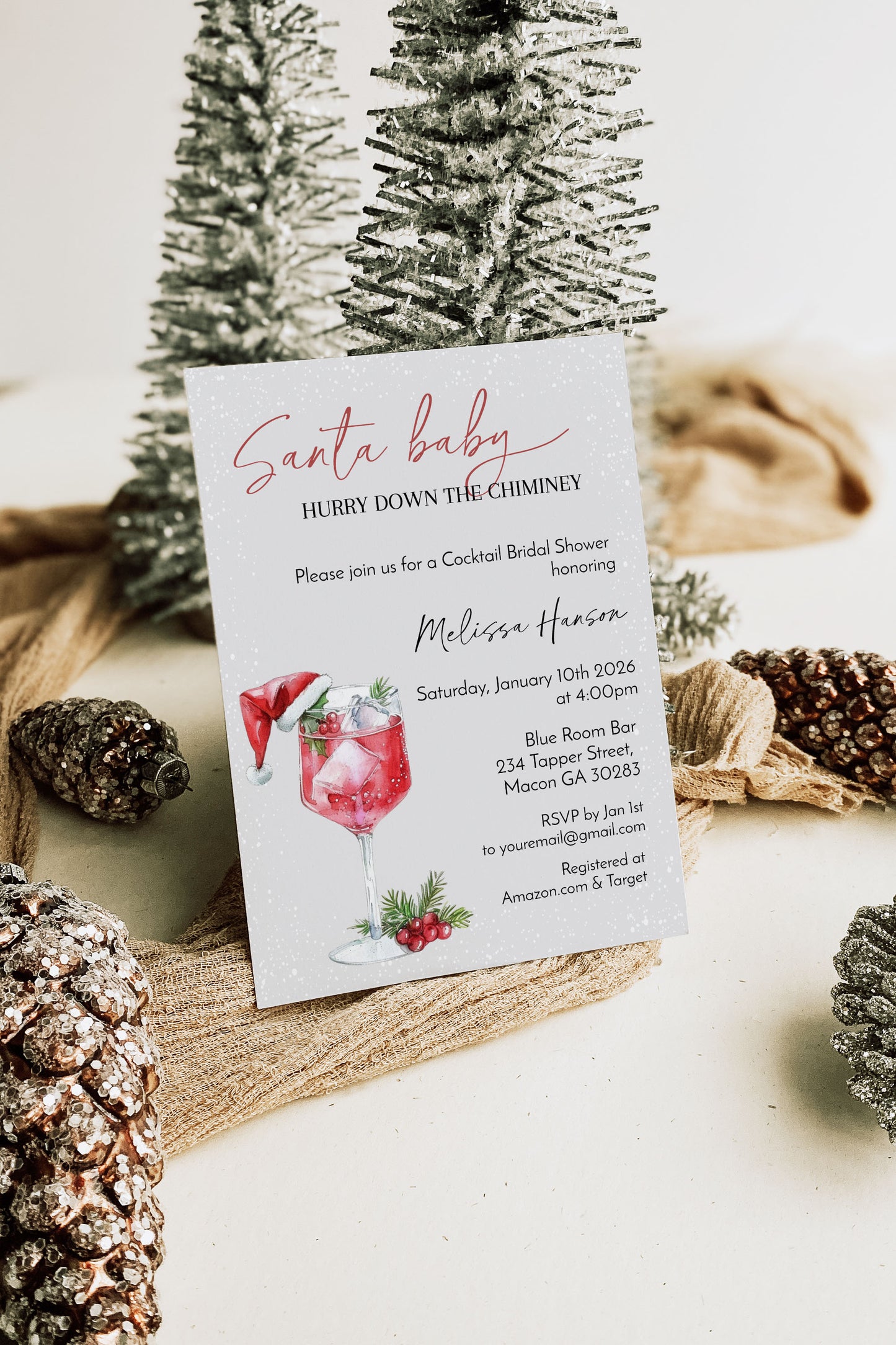 Santa Baby Cocktail Bridal Shower Invitation