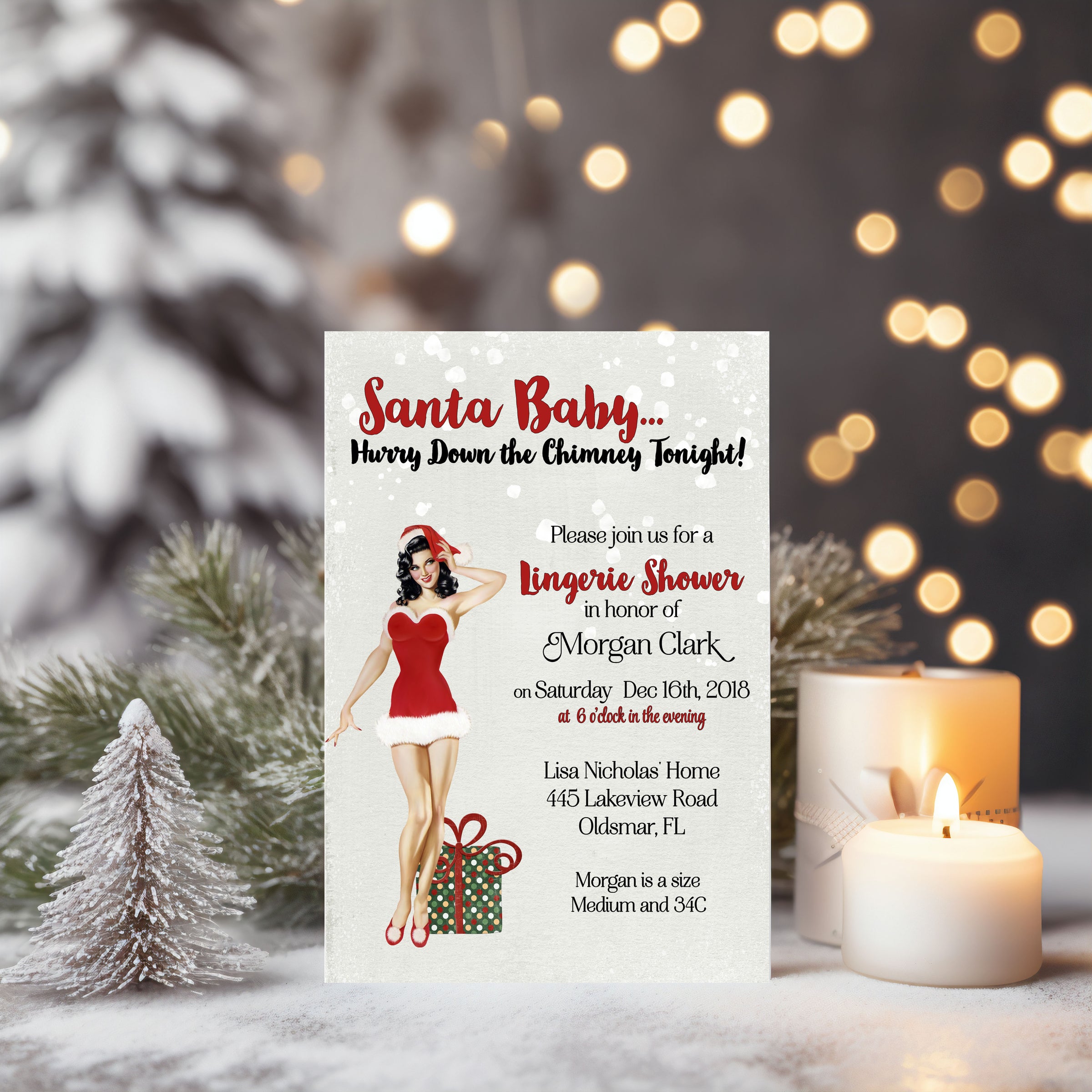 Santa Baby Lingerie Bridal Shower Invitation