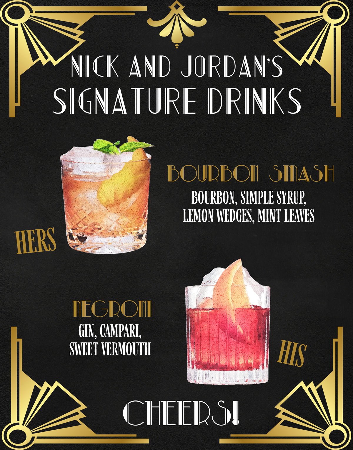 Art Deco His and Hers Signature Drink Sign