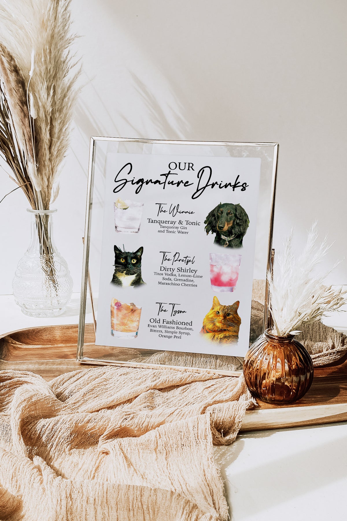 Custom Signature Three Pet Cocktail Sign