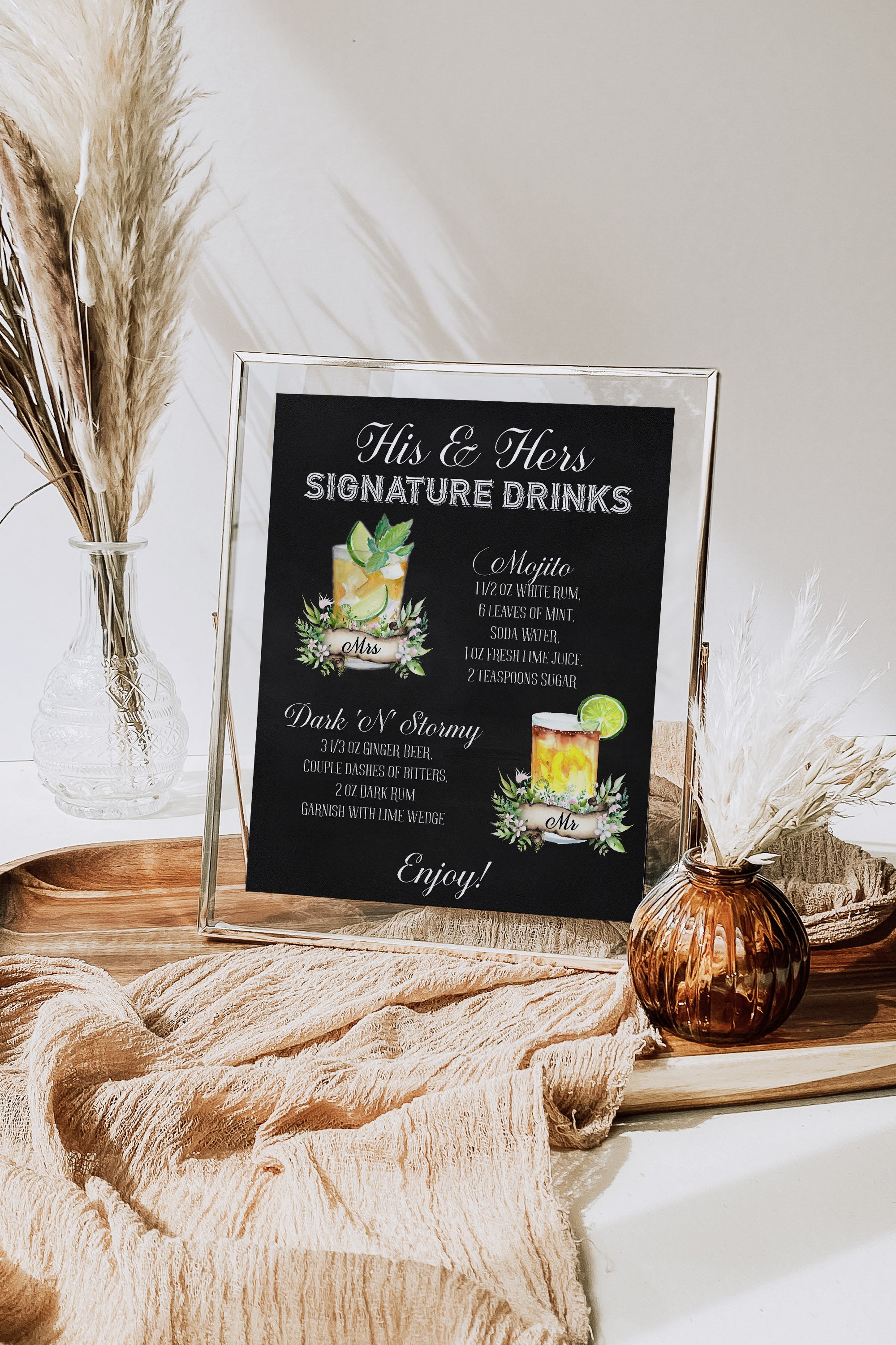His and Hers Chalkboard Signature Drink Sign