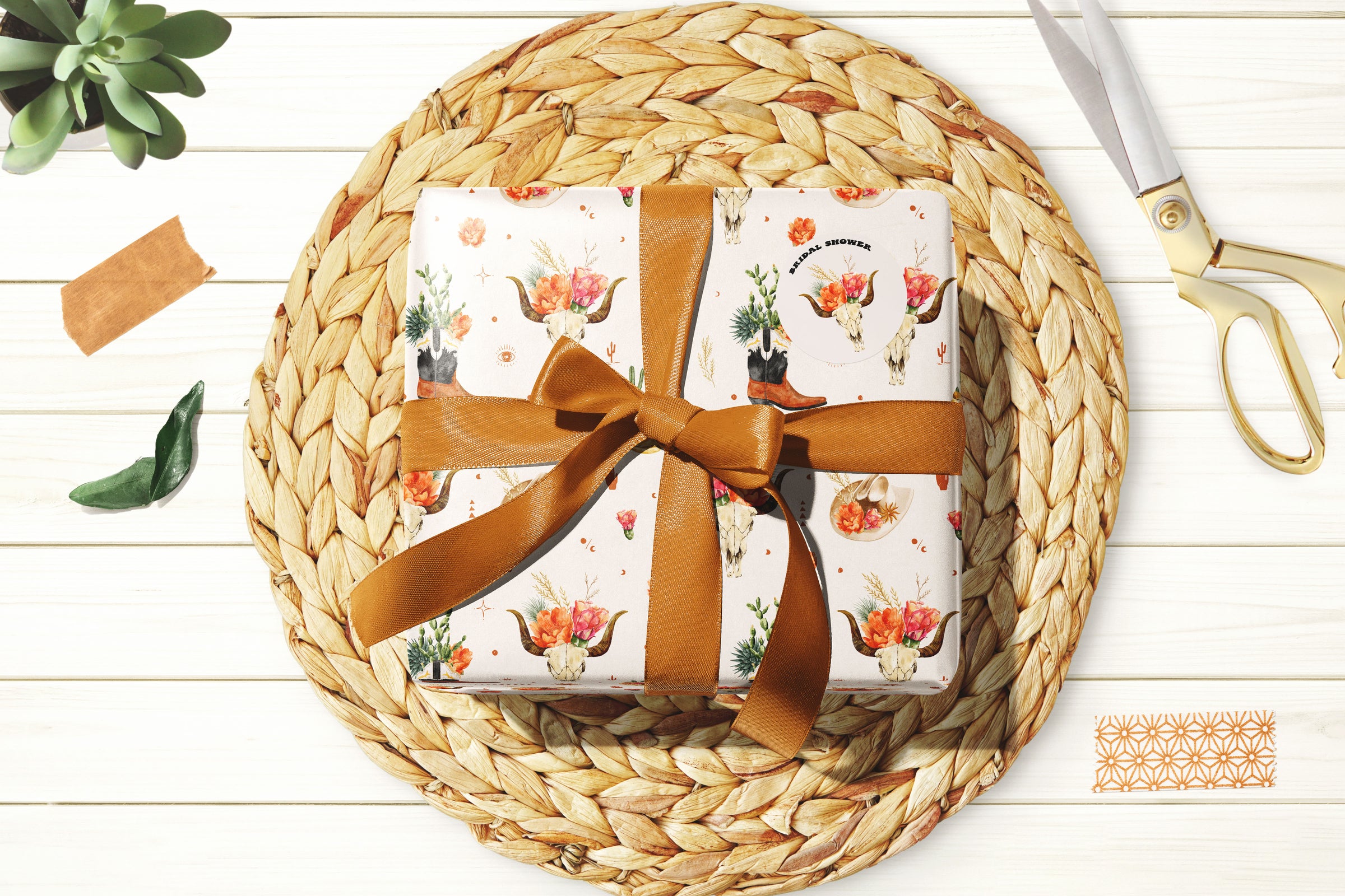 Southwestern Cactus & Cowgirl Boots Wrapping Paper