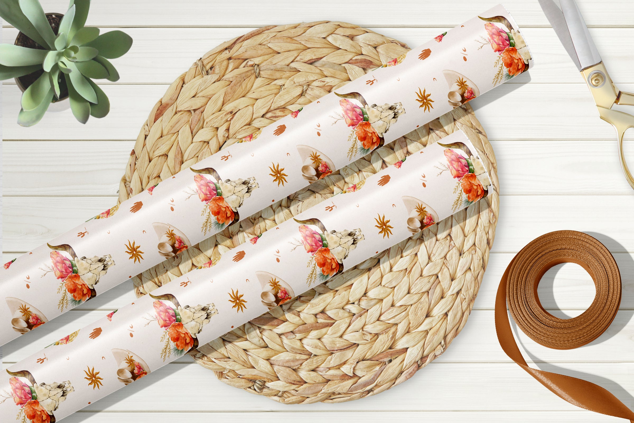 Southwestern Cactus & Cowgirl Boots Wrapping Paper
