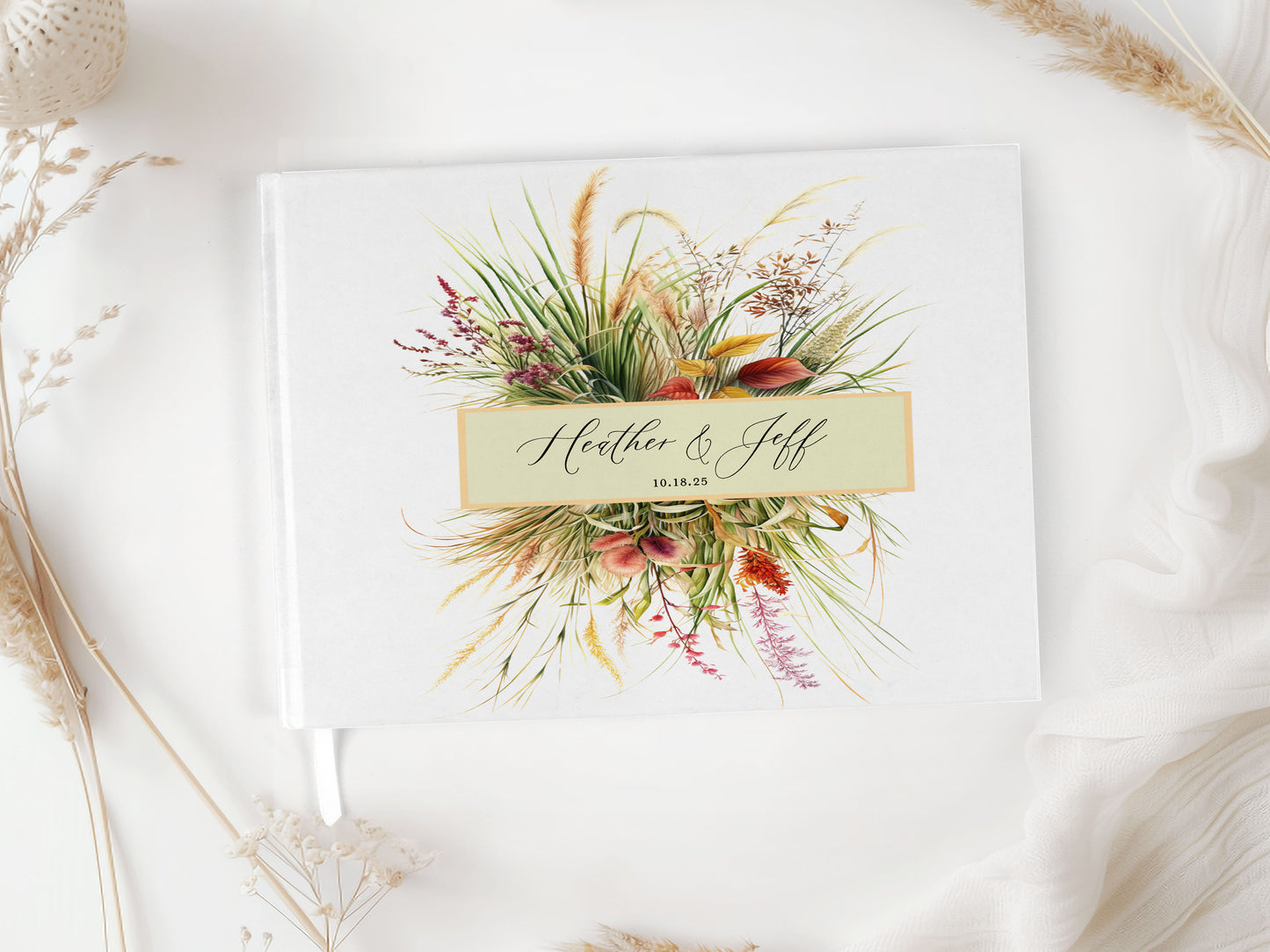 Watercolor Pampas Grass Boho Wedding Guest Book